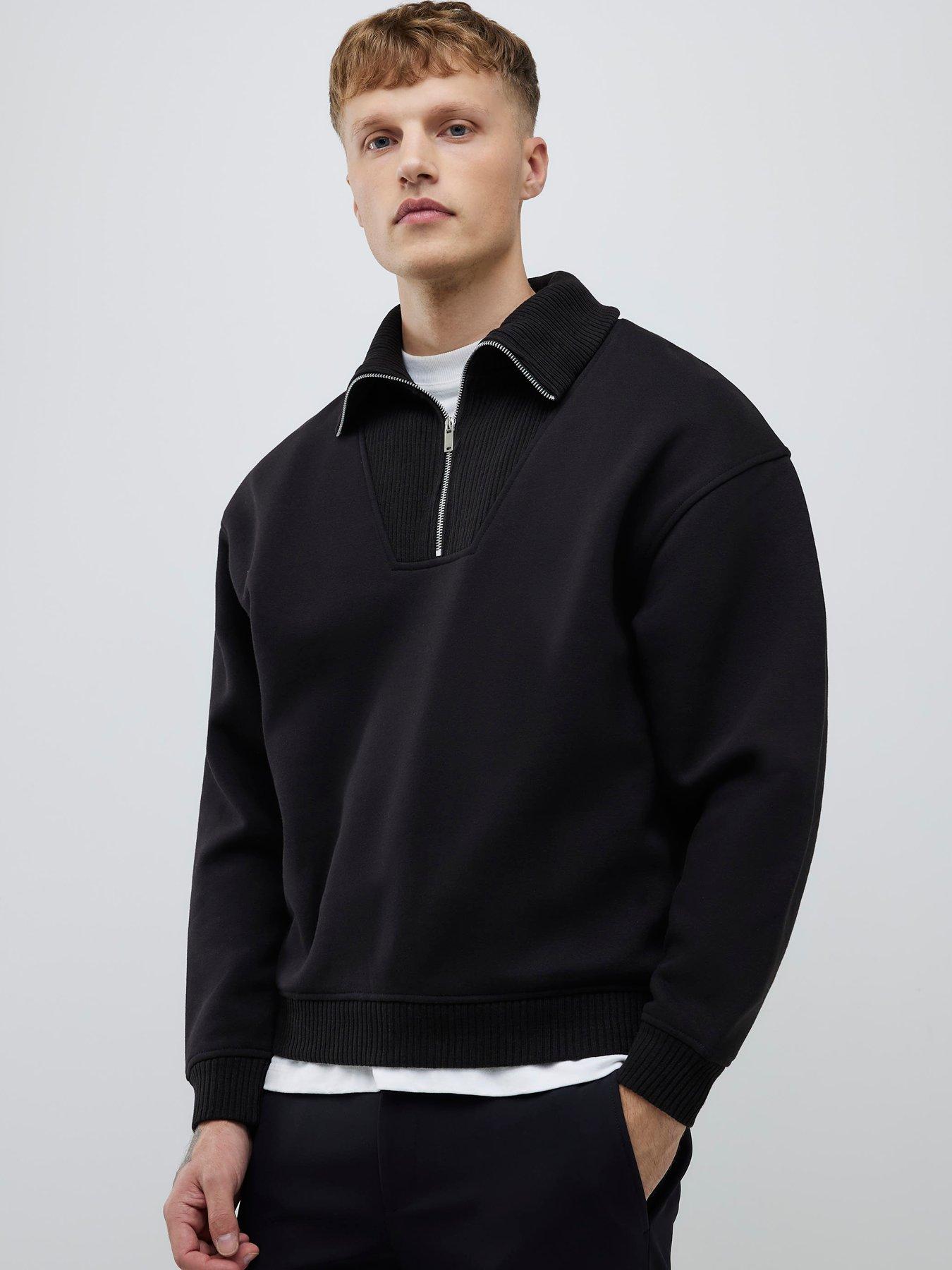 River Island Long Essentials Regular Fit Ribbed Funnel Neck Sweat Top - Black