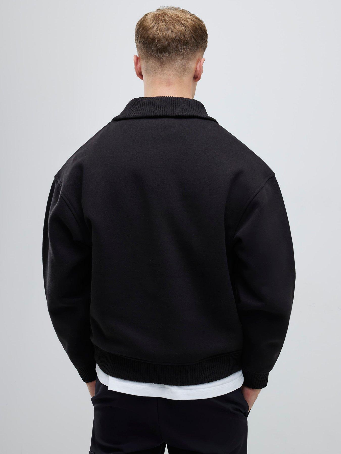 Image 2 of 4 of River Island Long Essentials Regular Fit Ribbed Funnel Neck Sweat Top - Black