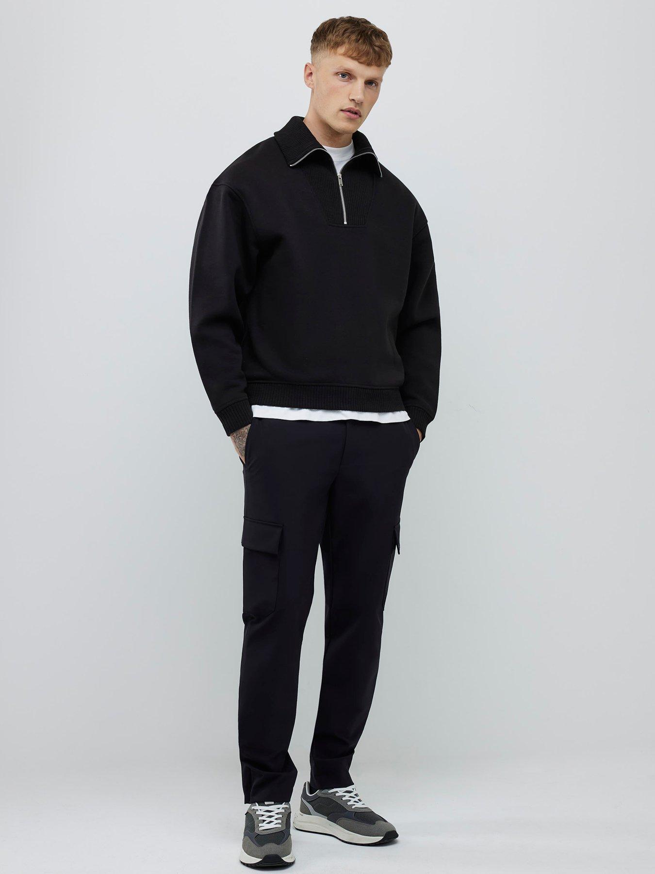 Image 3 of 4 of River Island Long Essentials Regular Fit Ribbed Funnel Neck Sweat Top - Black