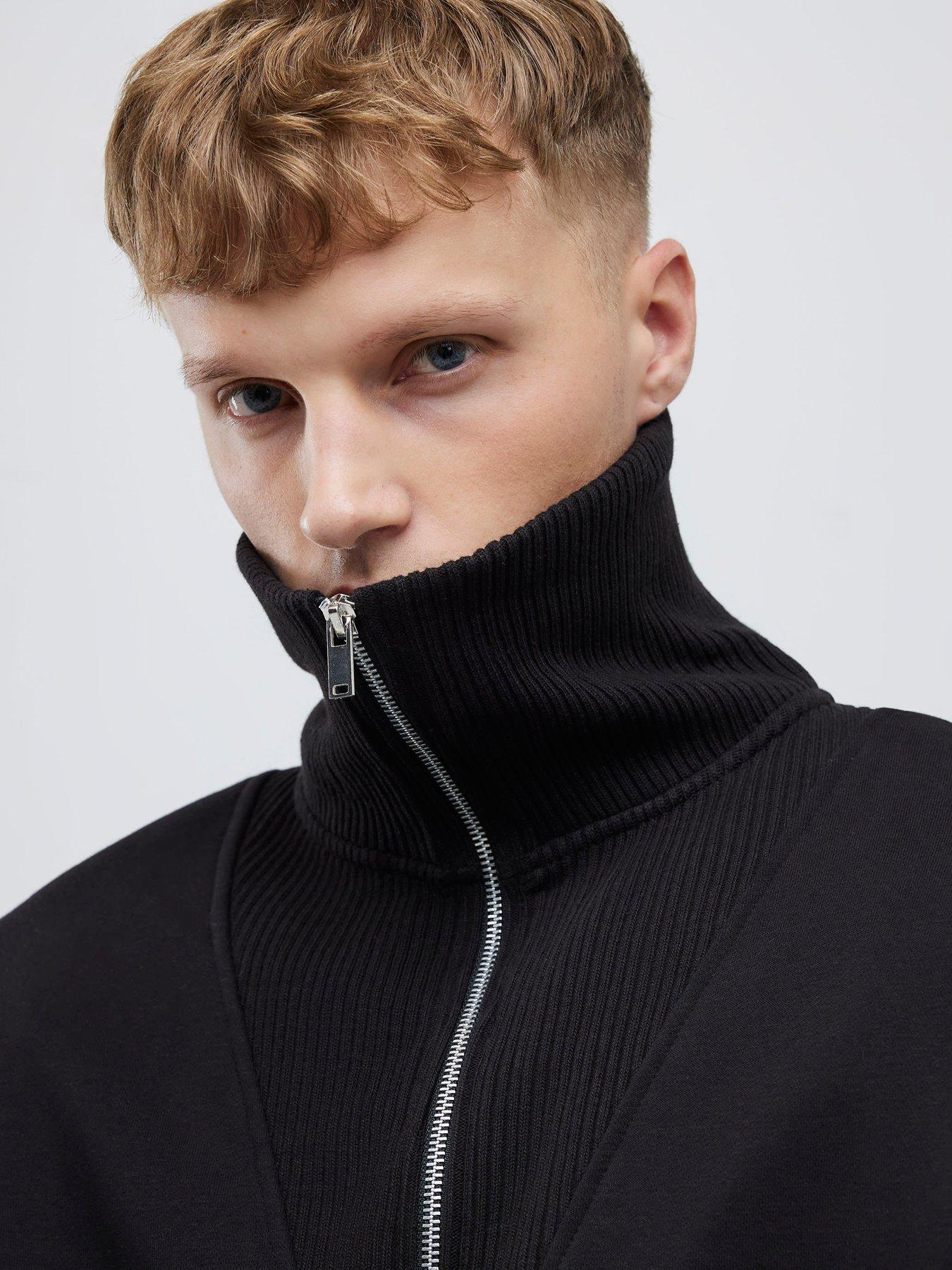 Image 4 of 4 of River Island Long Essentials Regular Fit Ribbed Funnel Neck Sweat Top - Black