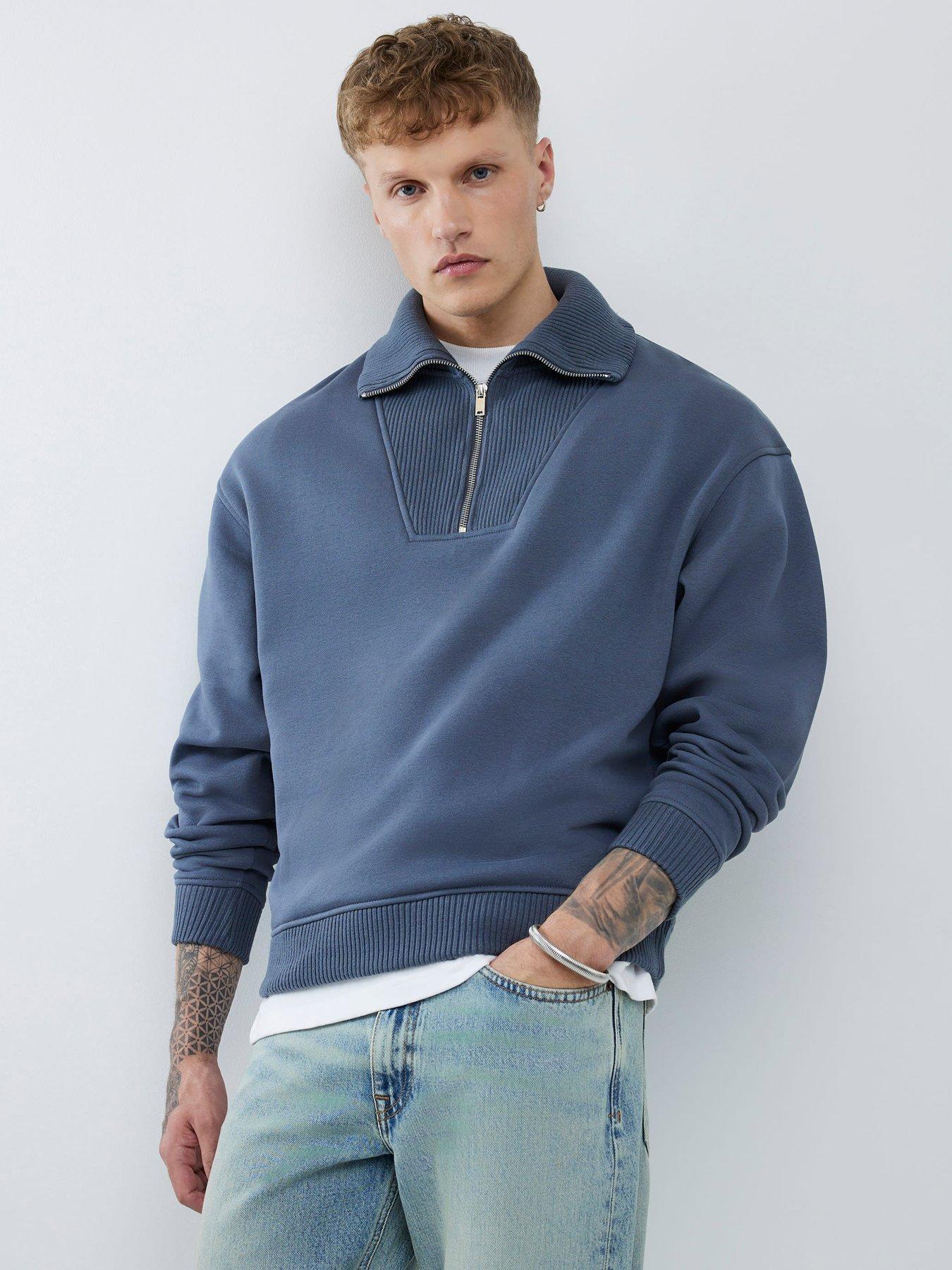 River Island Long Sleeve Essentials Regular Fit Ribbed Funnel Neck Sweat Top - Grey
