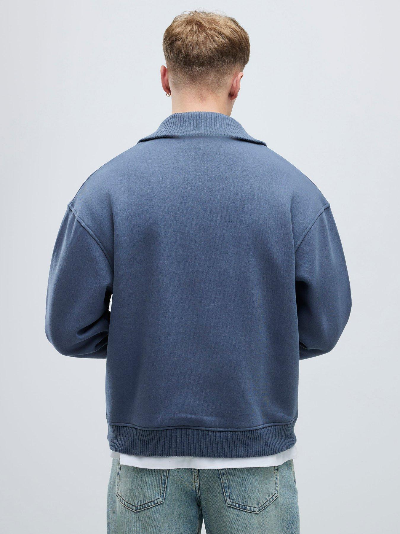  image of river-island-long-sleeve-essentials-regular-fit-ribbed-funnel-neck-sweat-top-grey