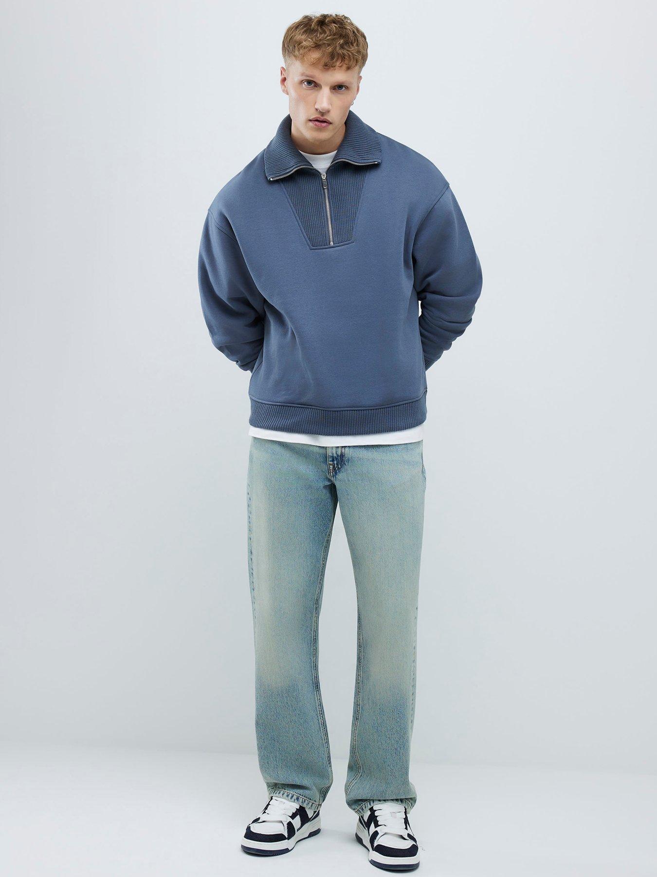  image of river-island-long-sleeve-essentials-regular-fit-ribbed-funnel-neck-sweat-top-grey