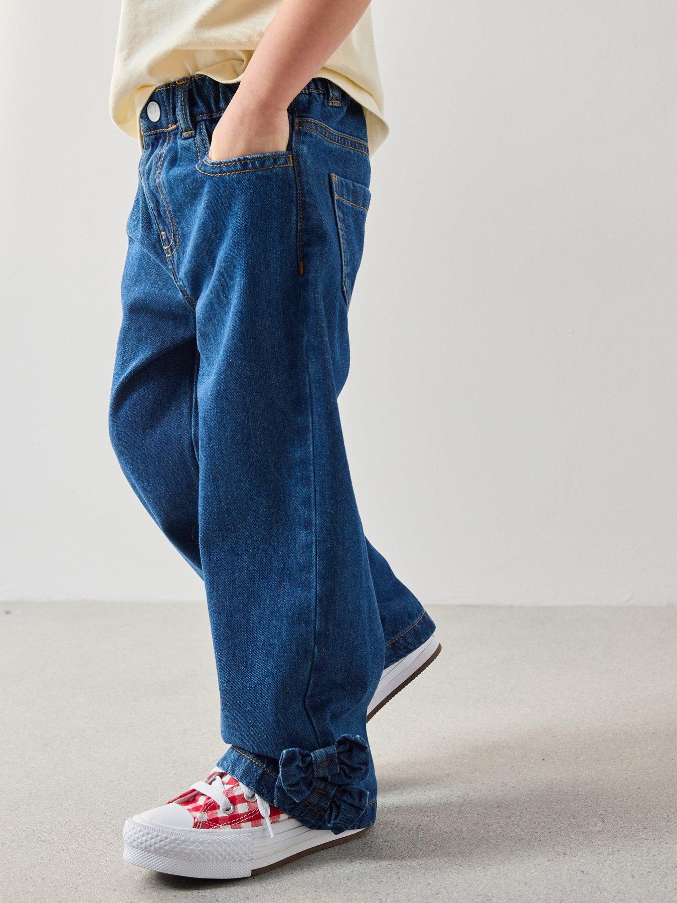 The Very Collection Girls Wide Leg Bow Detail Jean - Dark Wash