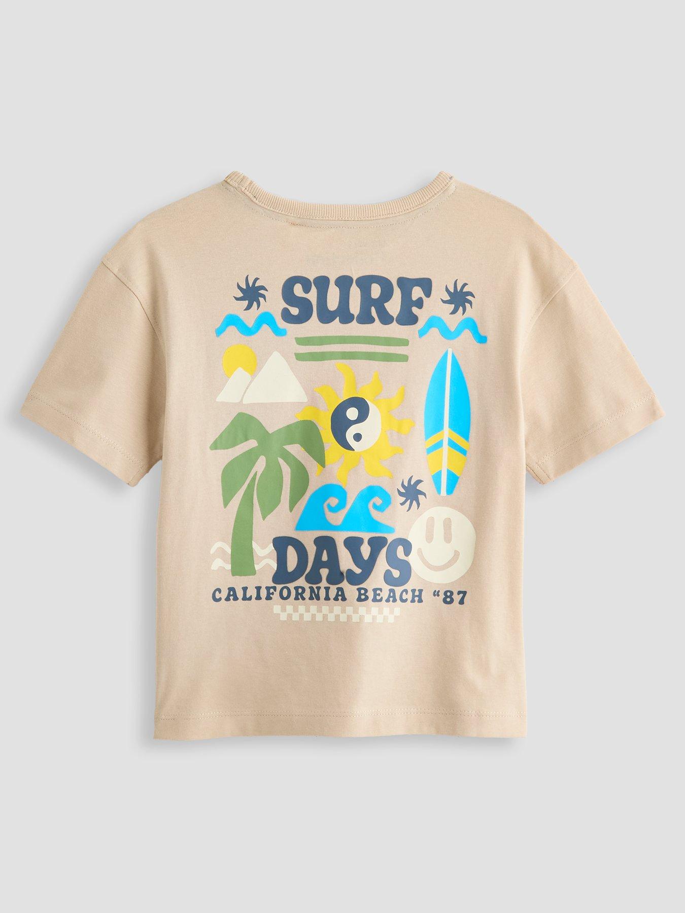 Image 1 of 4 of The Very Collection Boys Surf Days Back Graphic T-shirt - Stone Beige