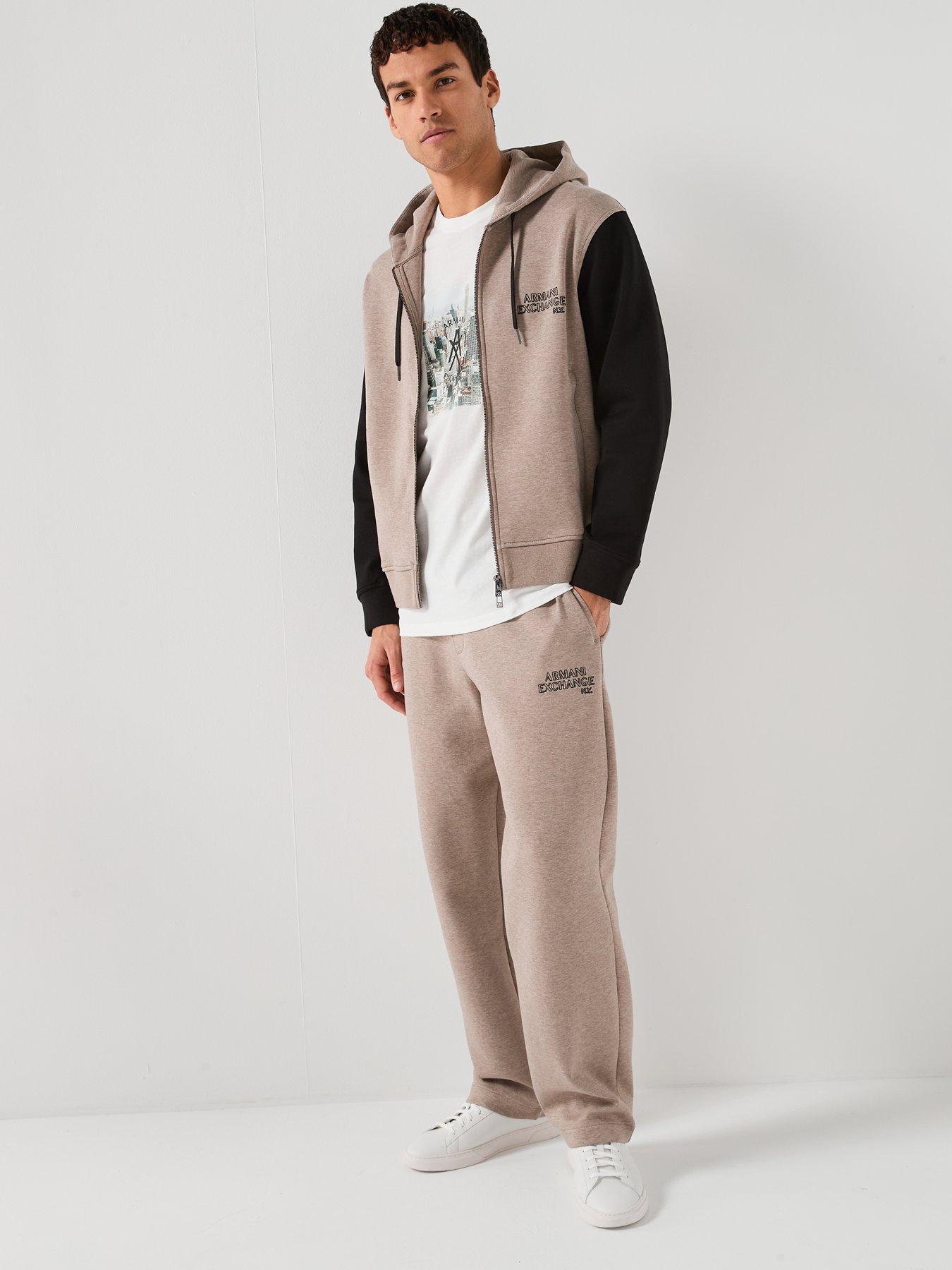 Image 3 of 5 of Armani Exchange Contrast Sleeve Zip Through Hoodie - Light Brown