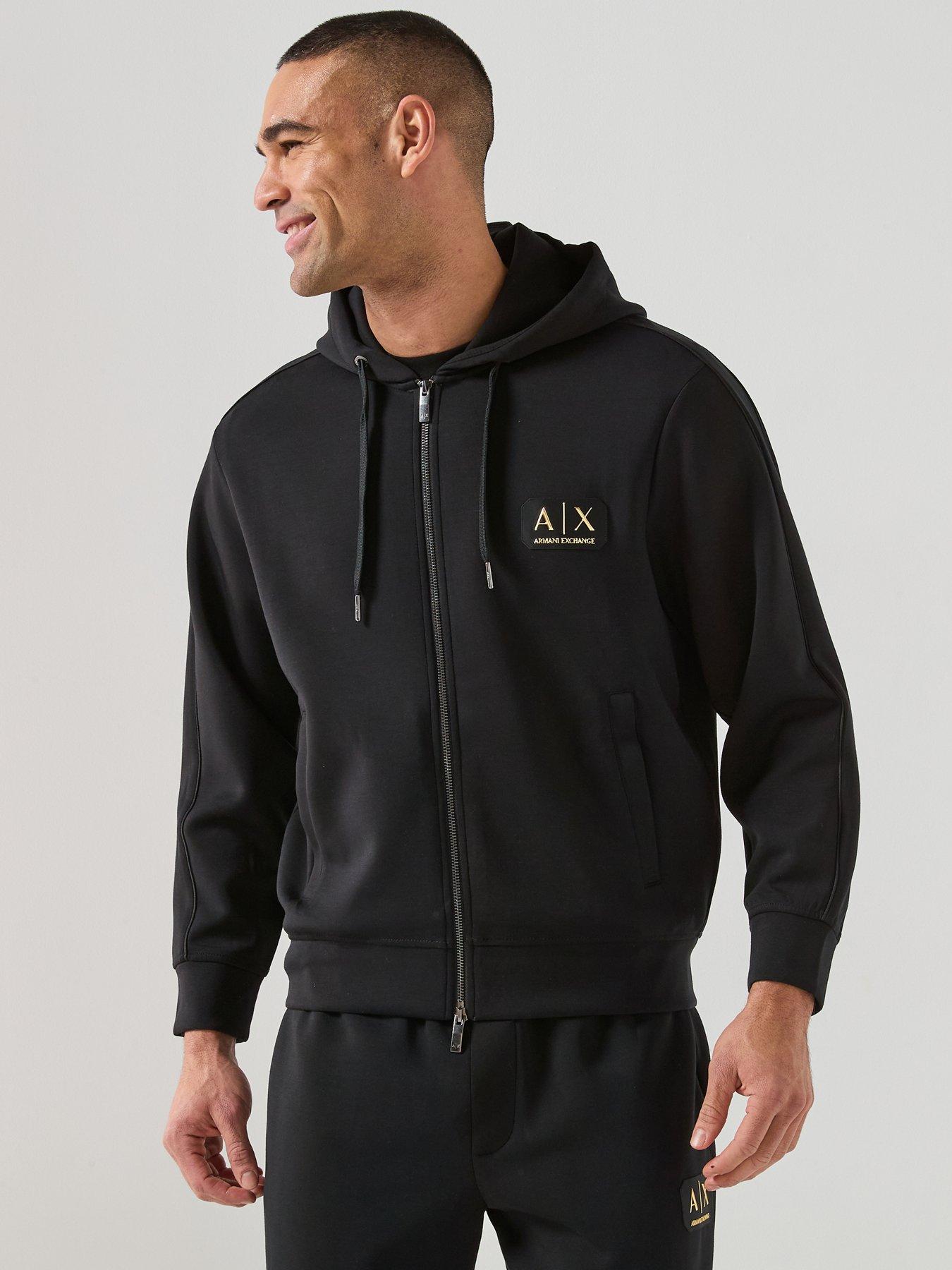 Image 1 of 6 of Armani Exchange /Gold Logo Zip Through Hoodie - Black