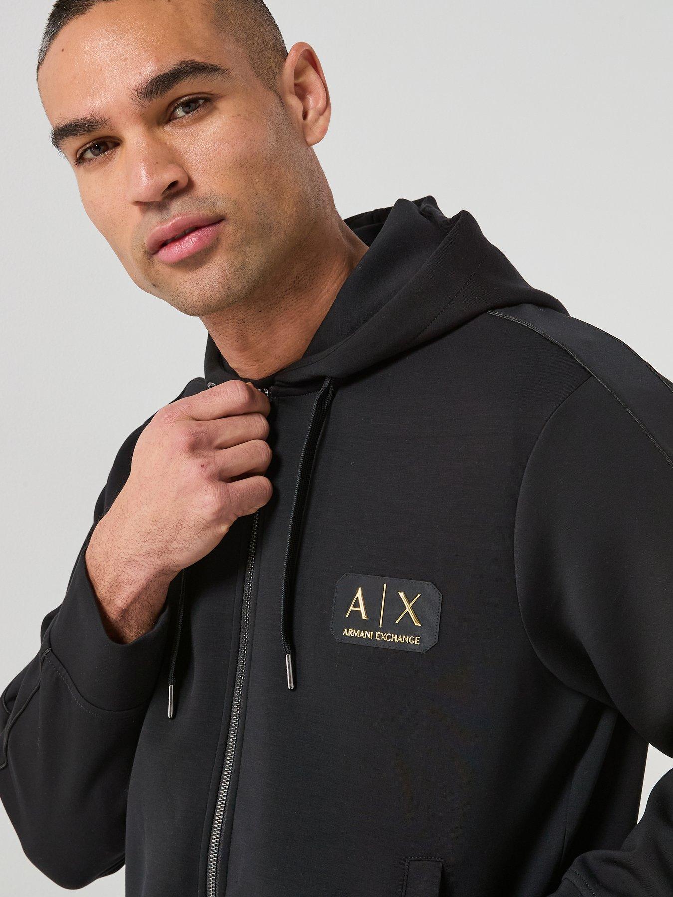 Image 4 of 6 of Armani Exchange /Gold Logo Zip Through Hoodie - Black