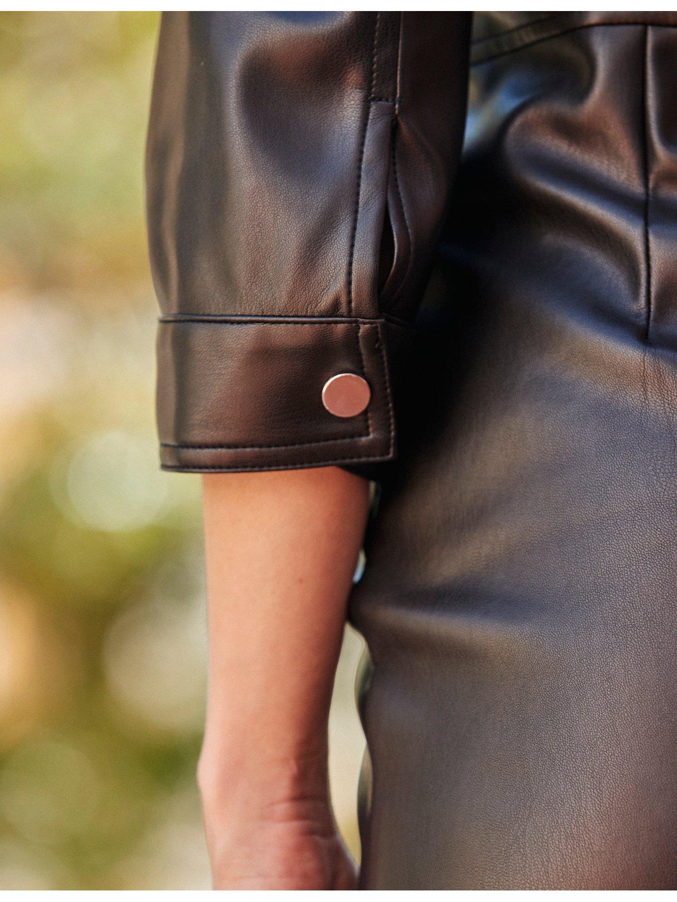  image of sosandar-faux-leather-popper-midi-pencil-dress-black