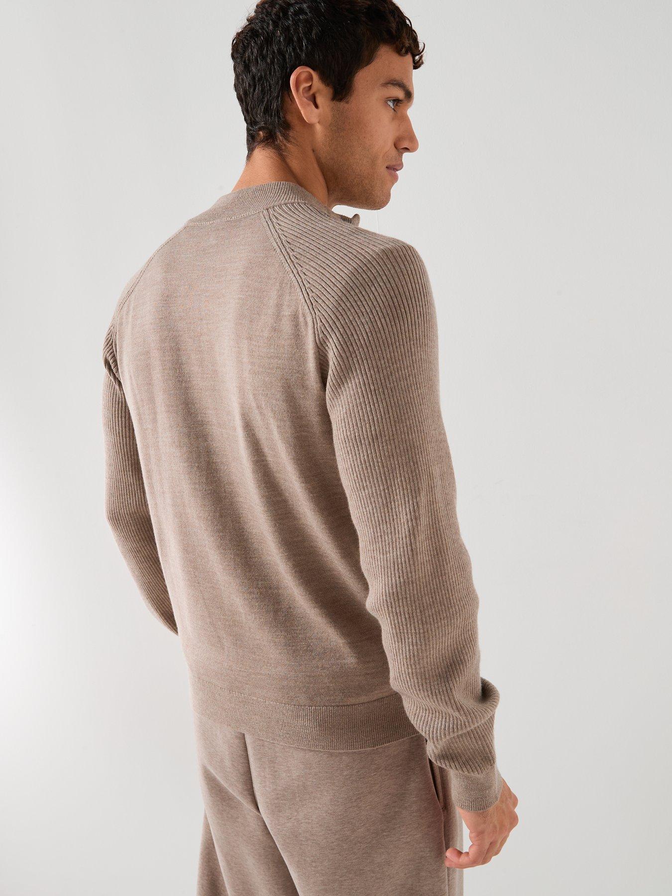  image of armani-exchange-zip-through-knitted-cardigan-light-brown