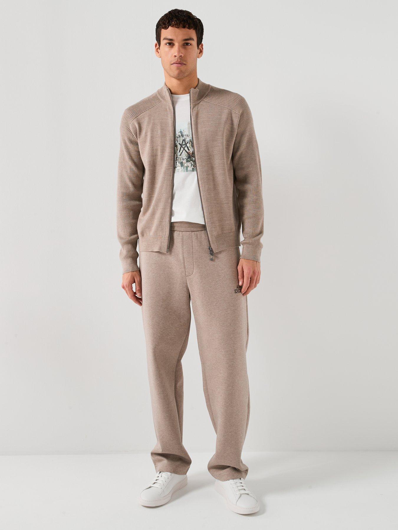  image of armani-exchange-zip-through-knitted-cardigan-light-brown