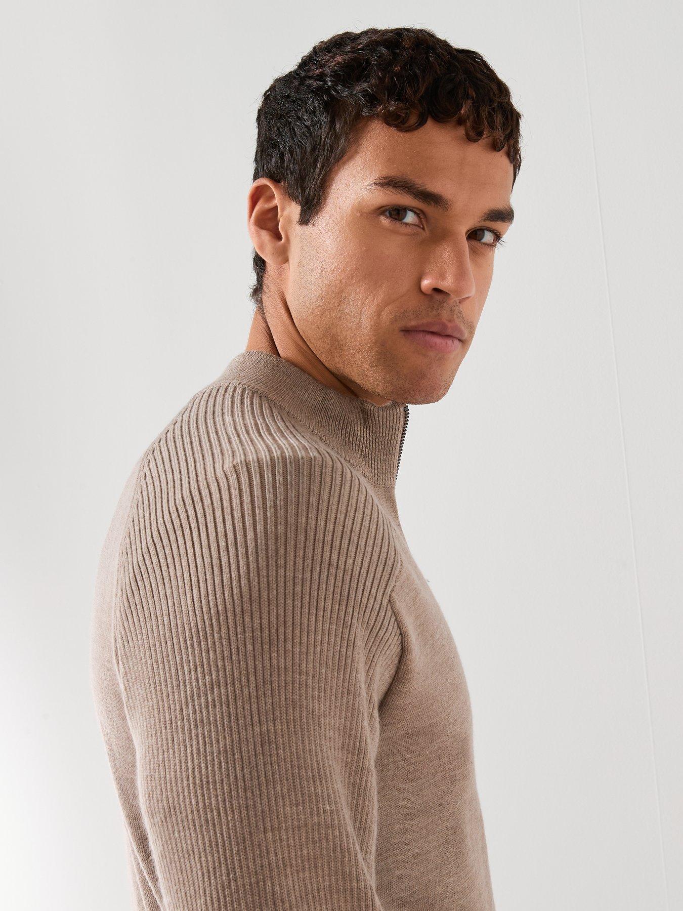  image of armani-exchange-zip-through-knitted-cardigan-light-brown
