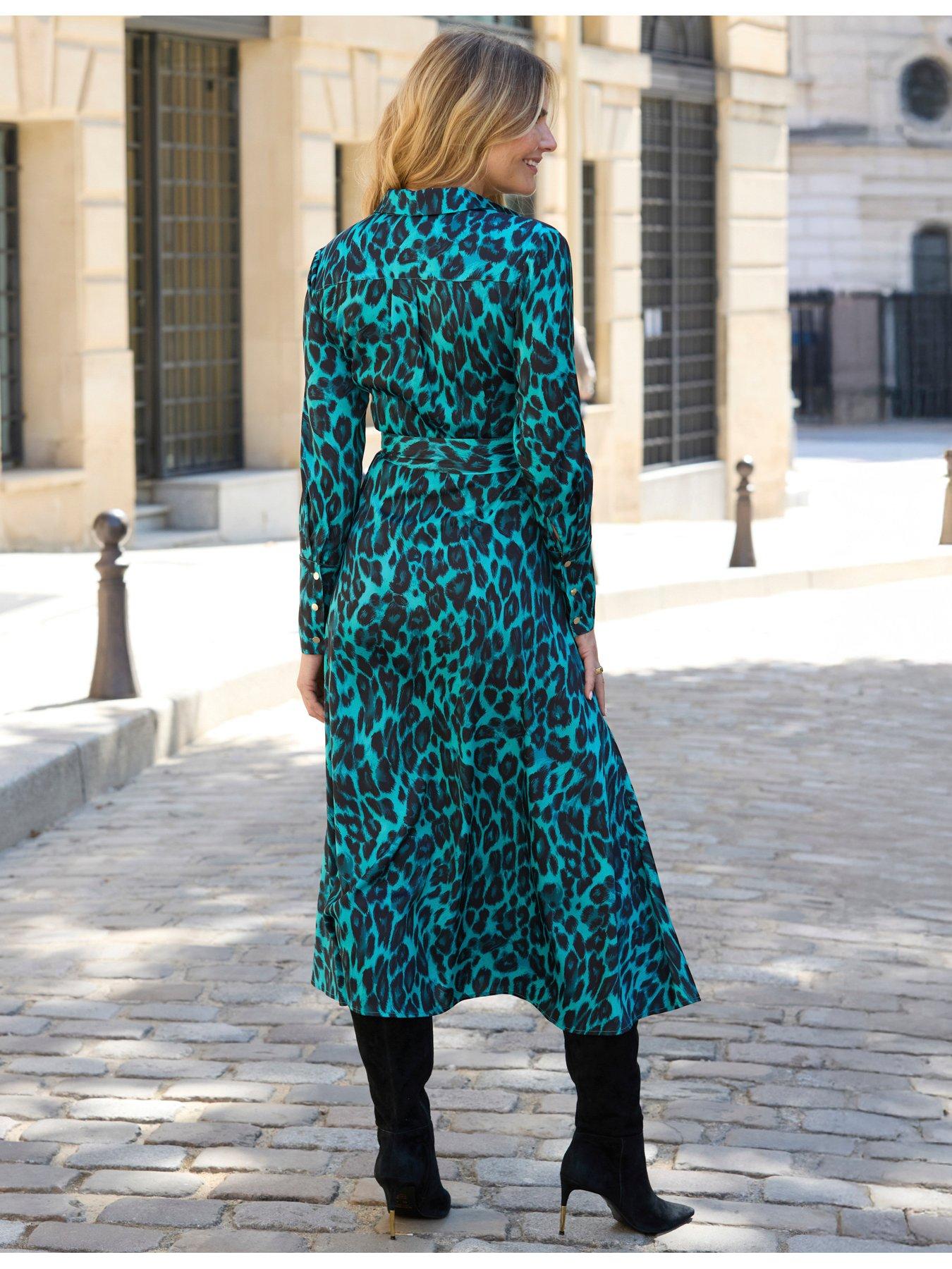  image of sosandar-animal-print-belted-shirt-dress-green
