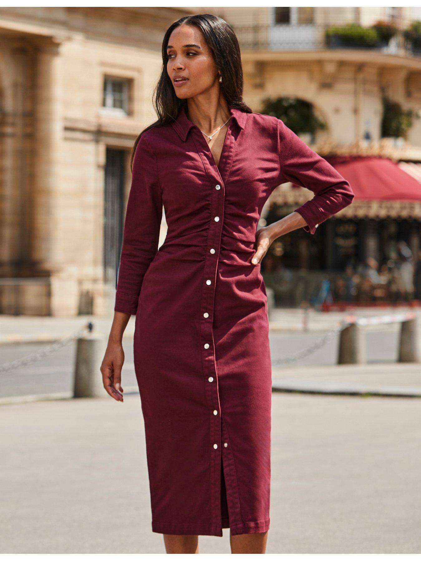  image of sosandar-ruched-waist-denim-dress-red