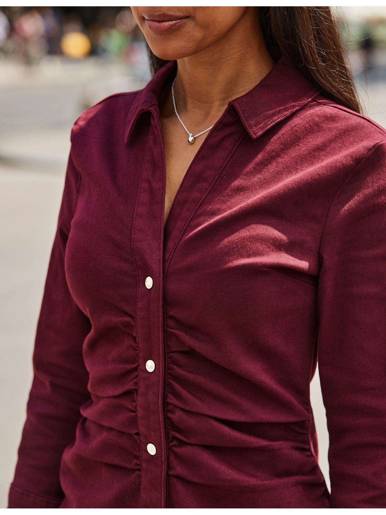  image of sosandar-ruched-waist-denim-dress-red