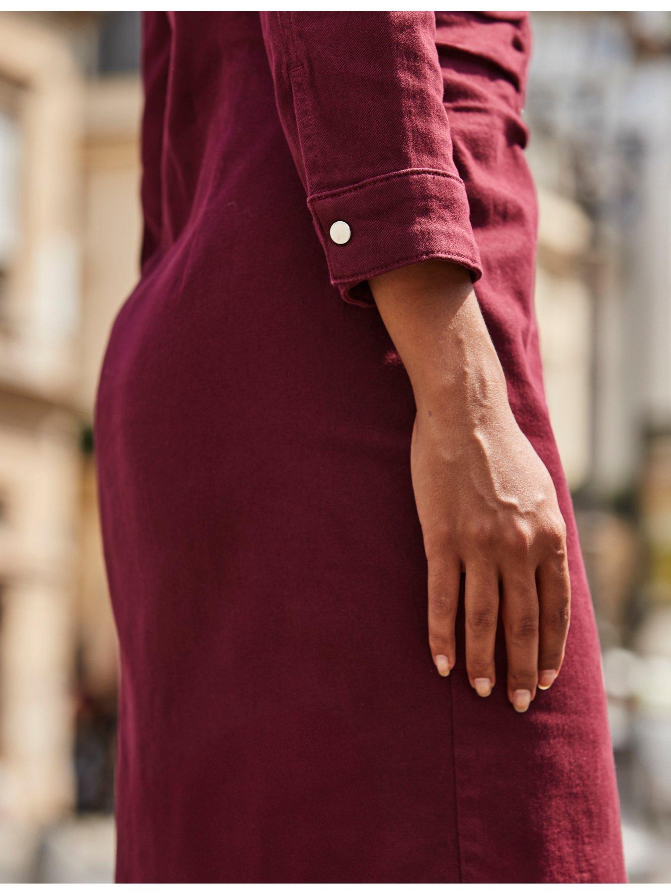 Sosandar Ruched Waist Denim Dress - Red | Littlewoods