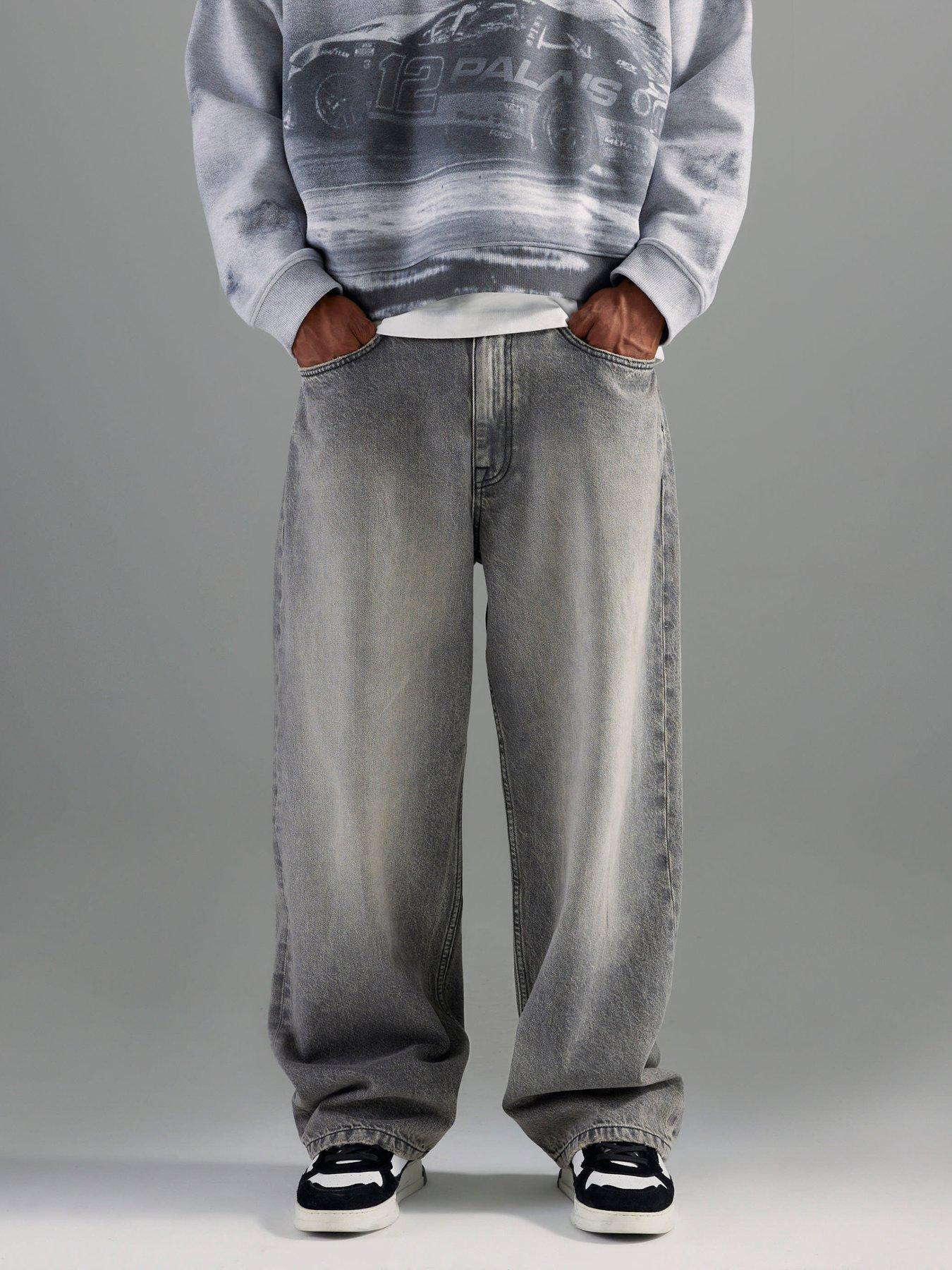 front image of river-island-leverne-baggy-jeans-grey