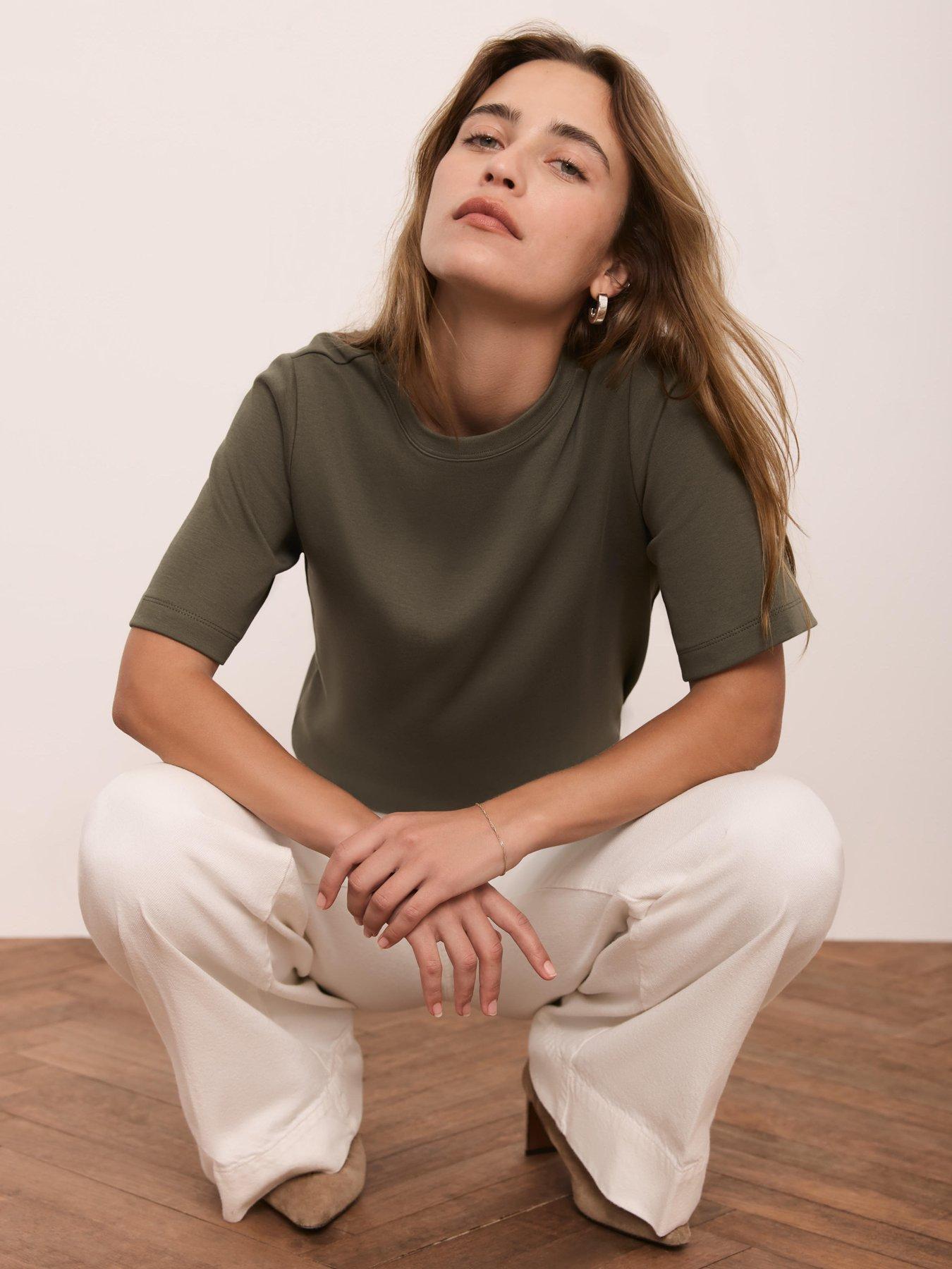  image of mint-velvet-khaki-ultimate-cotton-t-shirt-green