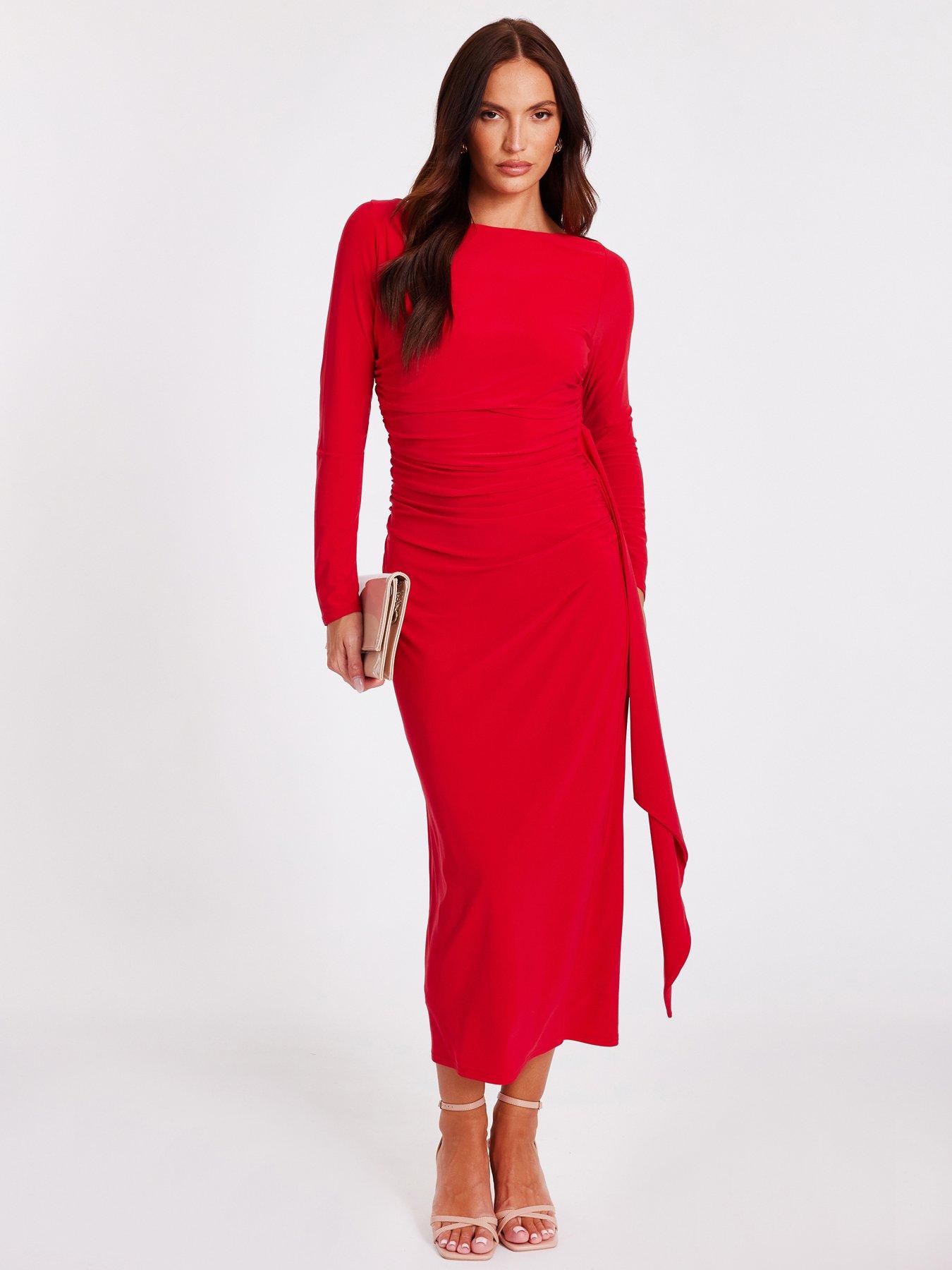 Quiz Red Ruffle Side Midi Dress