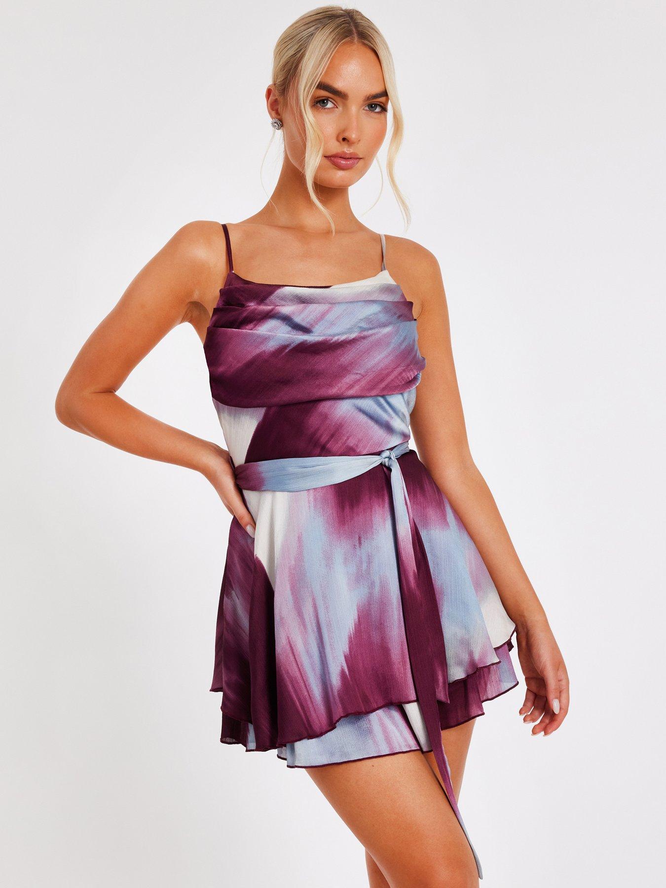 Quiz Dark Red Satin Printed Playsuit