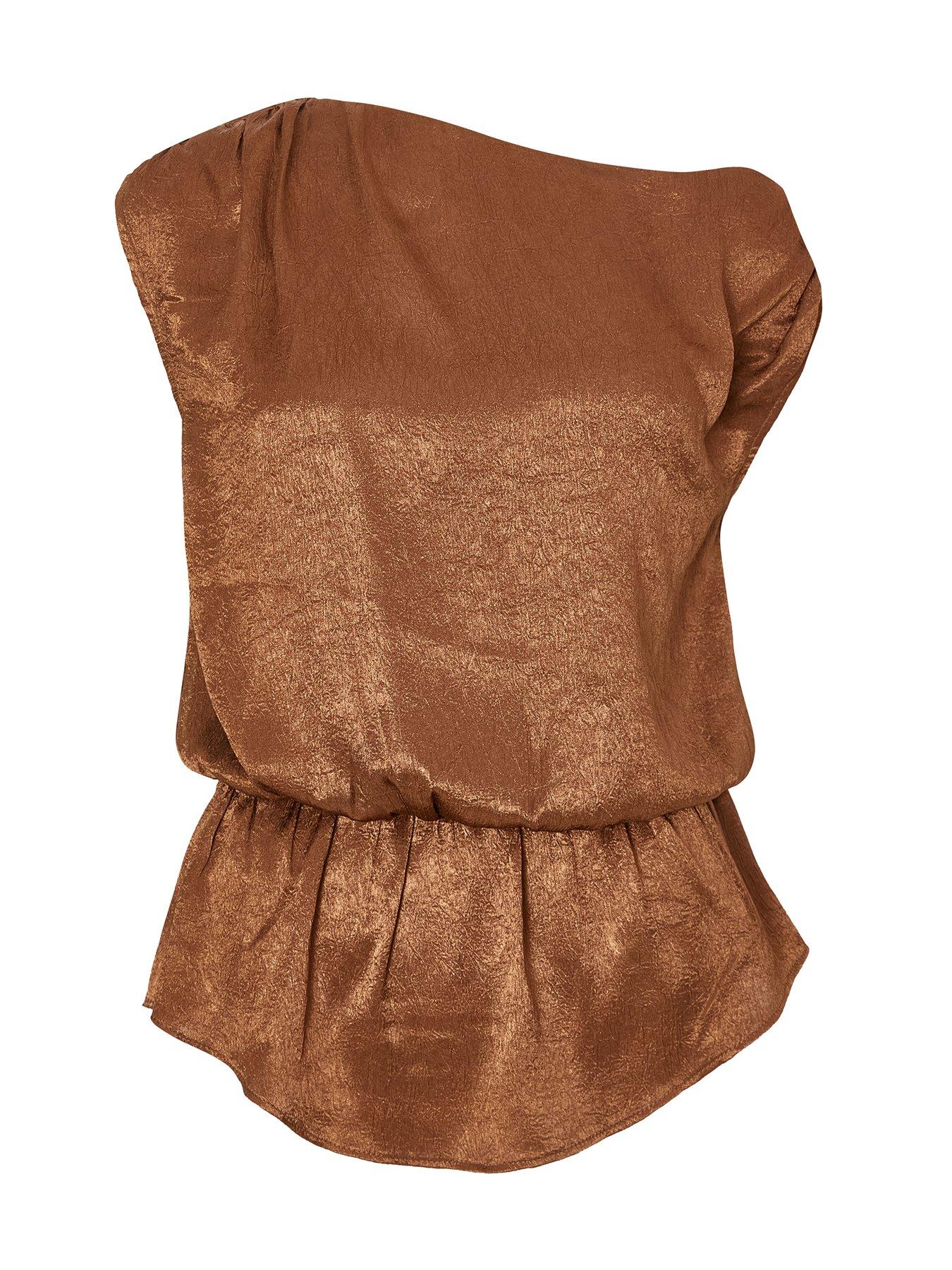 Image 4 of 6 of Quiz Brown Textured Satin Top