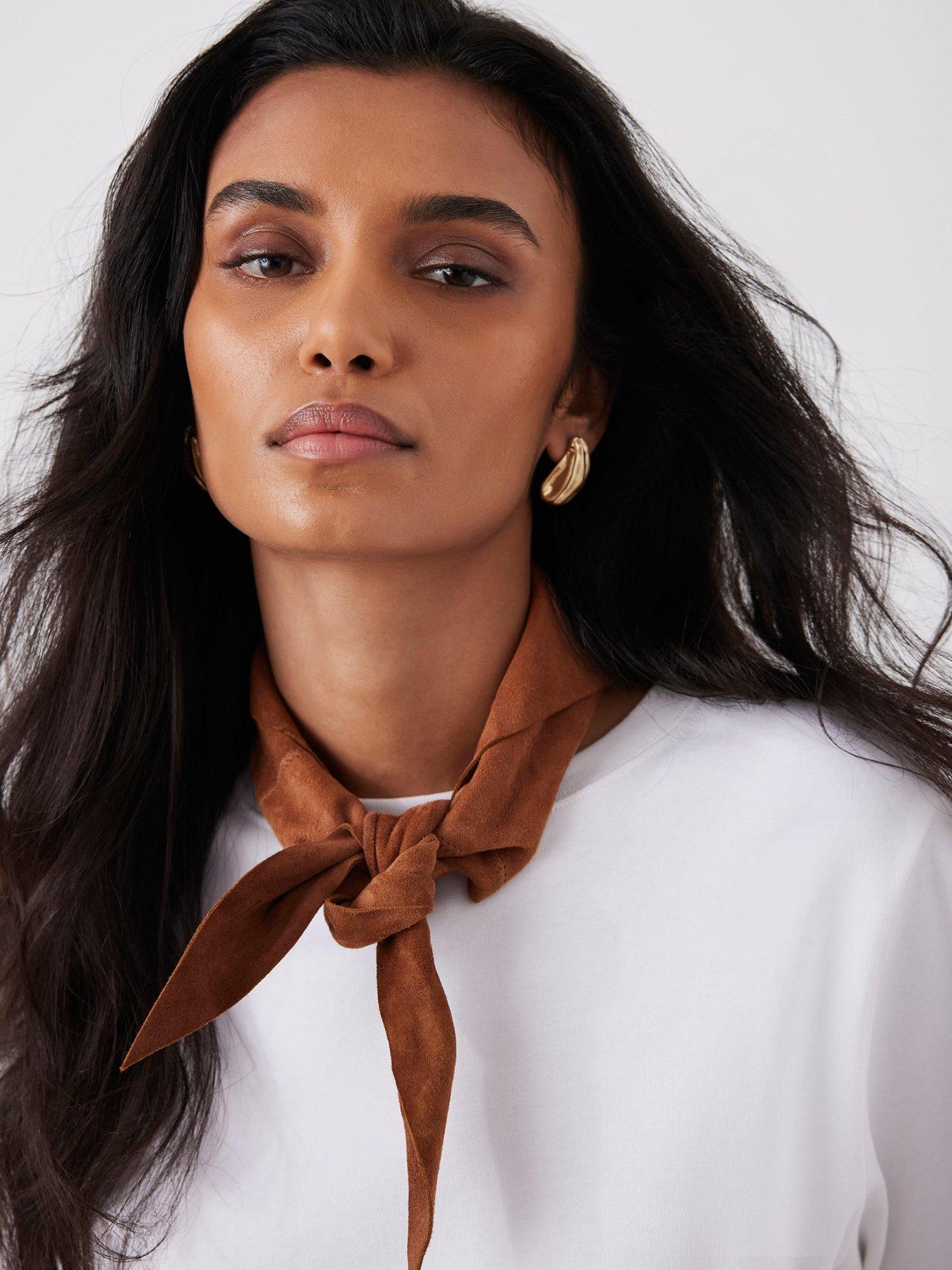 Mint Velvet Suede Mini Triangle Neck Scarf - Tan