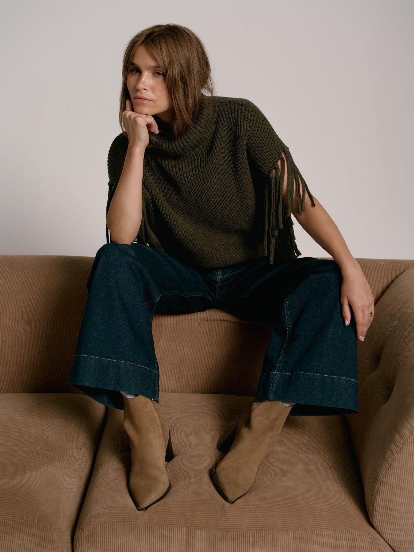  image of mint-velvet-fringe-rib-poncho-green