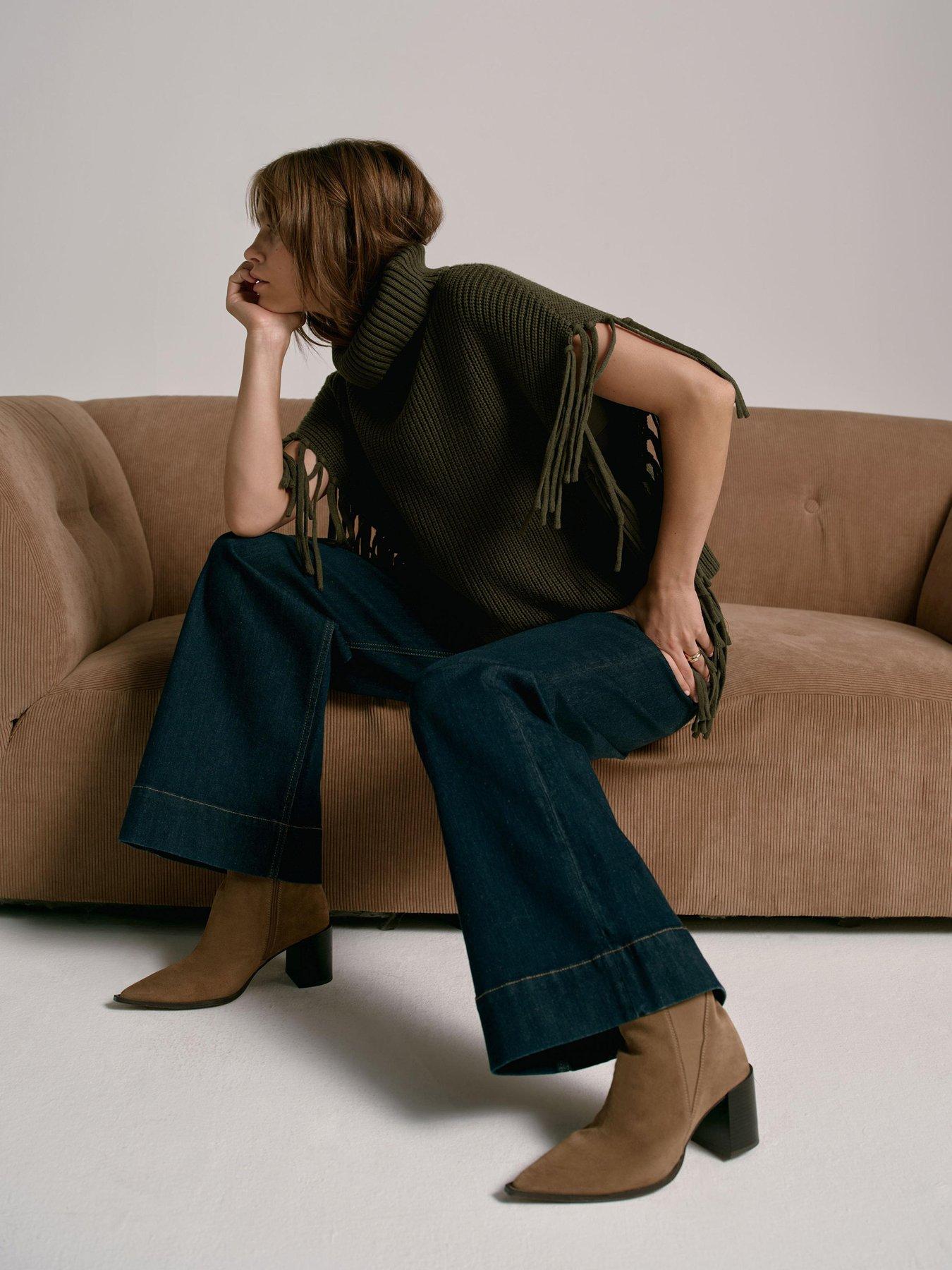  image of mint-velvet-fringe-rib-poncho-green