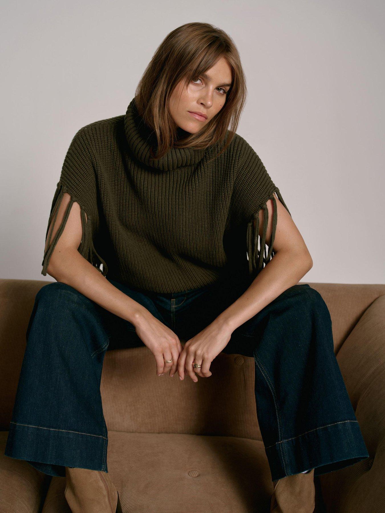  image of mint-velvet-fringe-rib-poncho-green