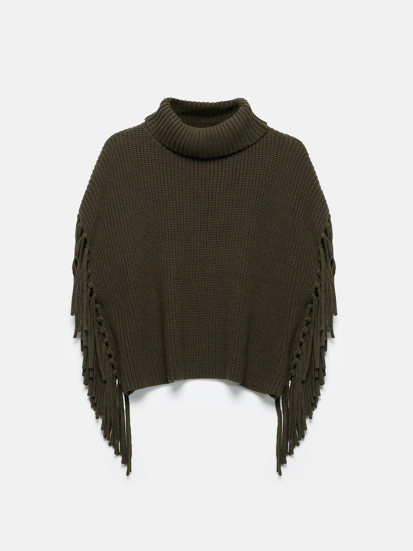  image of mint-velvet-fringe-rib-poncho-green