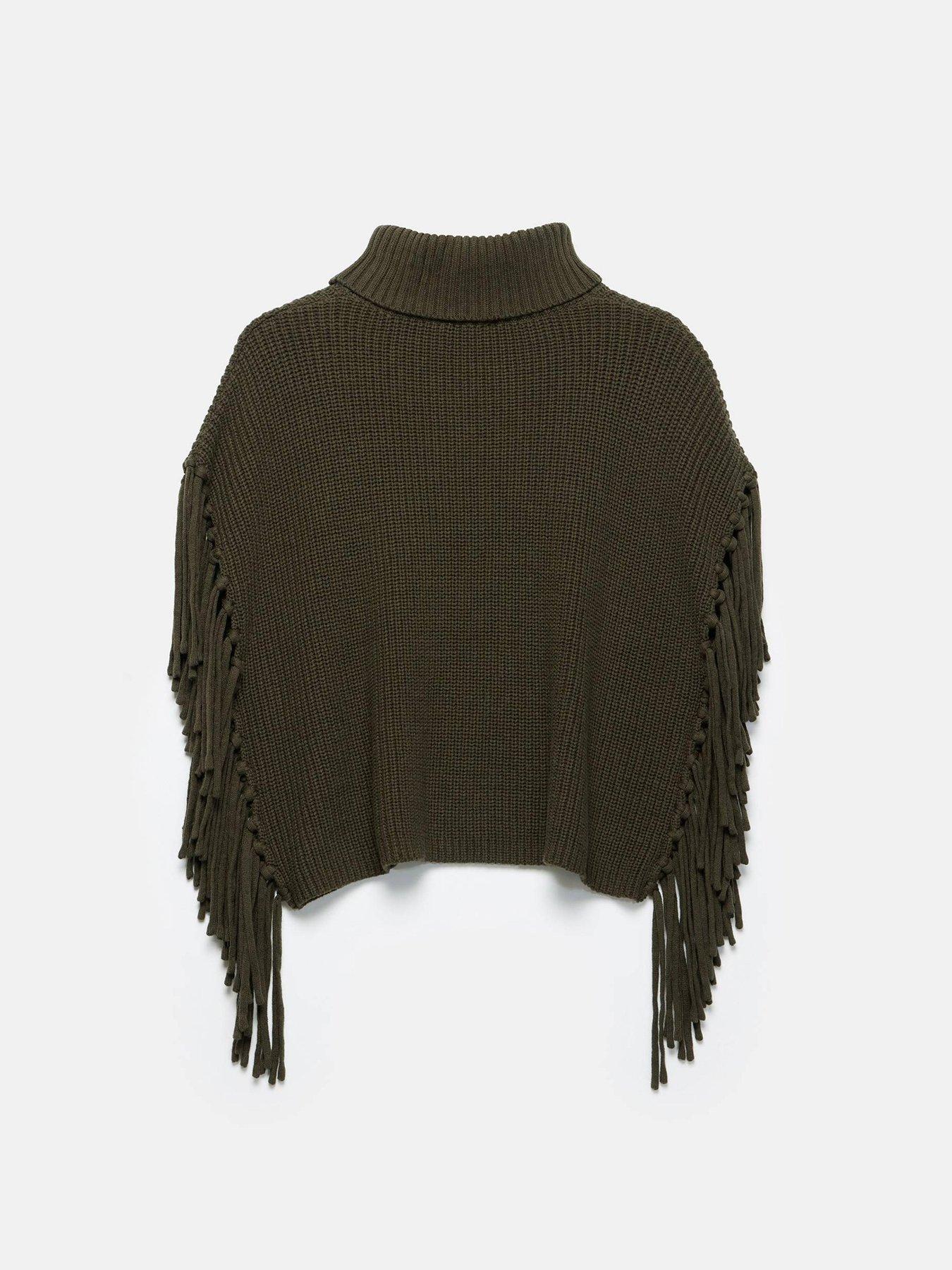  image of mint-velvet-fringe-rib-poncho-green