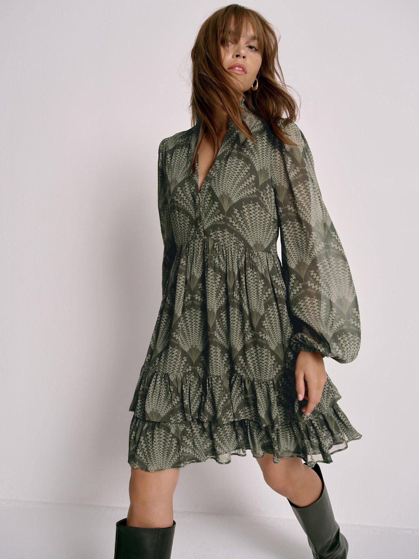 Mint Velvet Khaki Paisley Print Mini Dress - Green