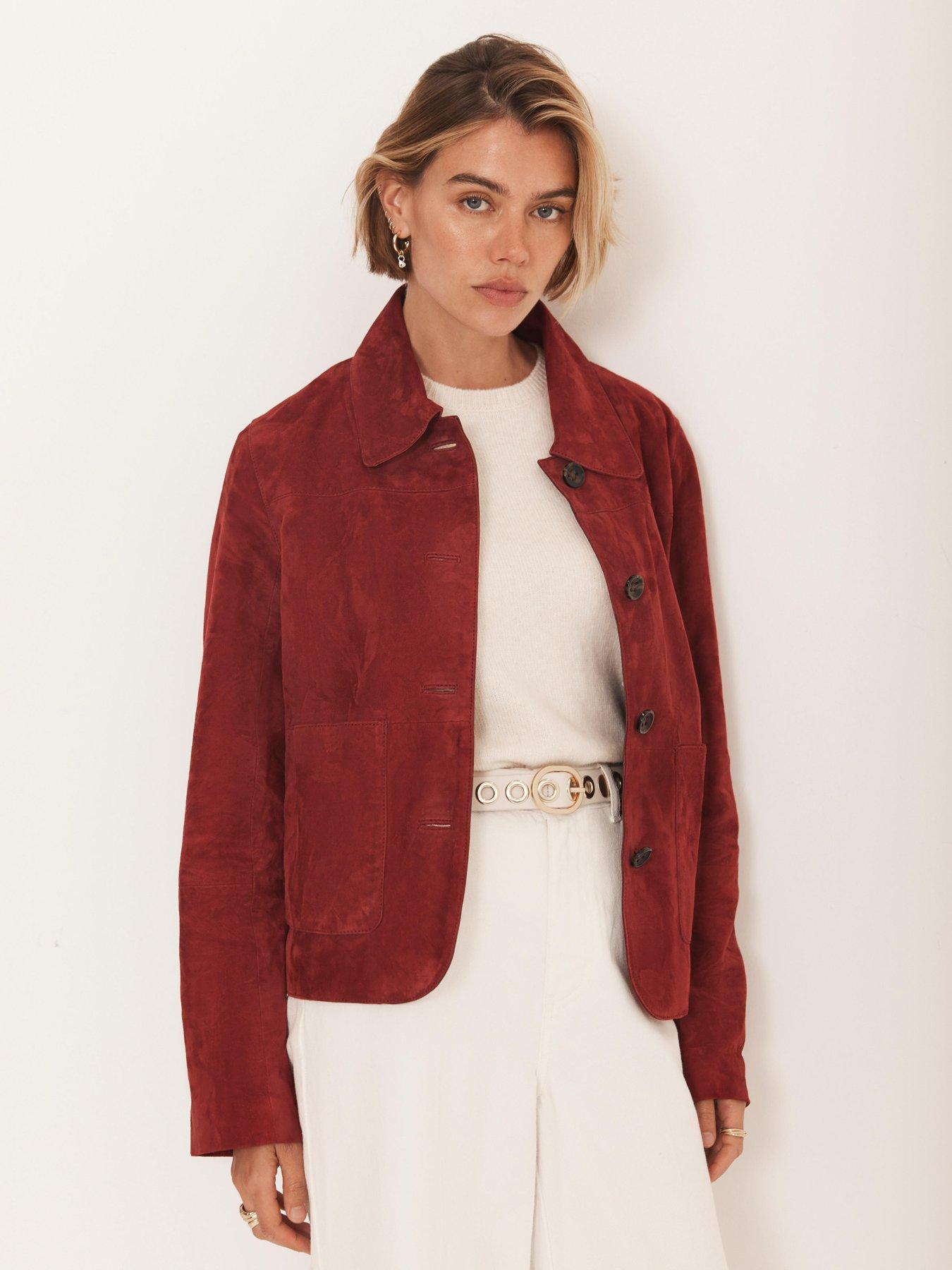 Image 2 of 6 of Mint Velvet Suede Pocket Detail Jacket - Red