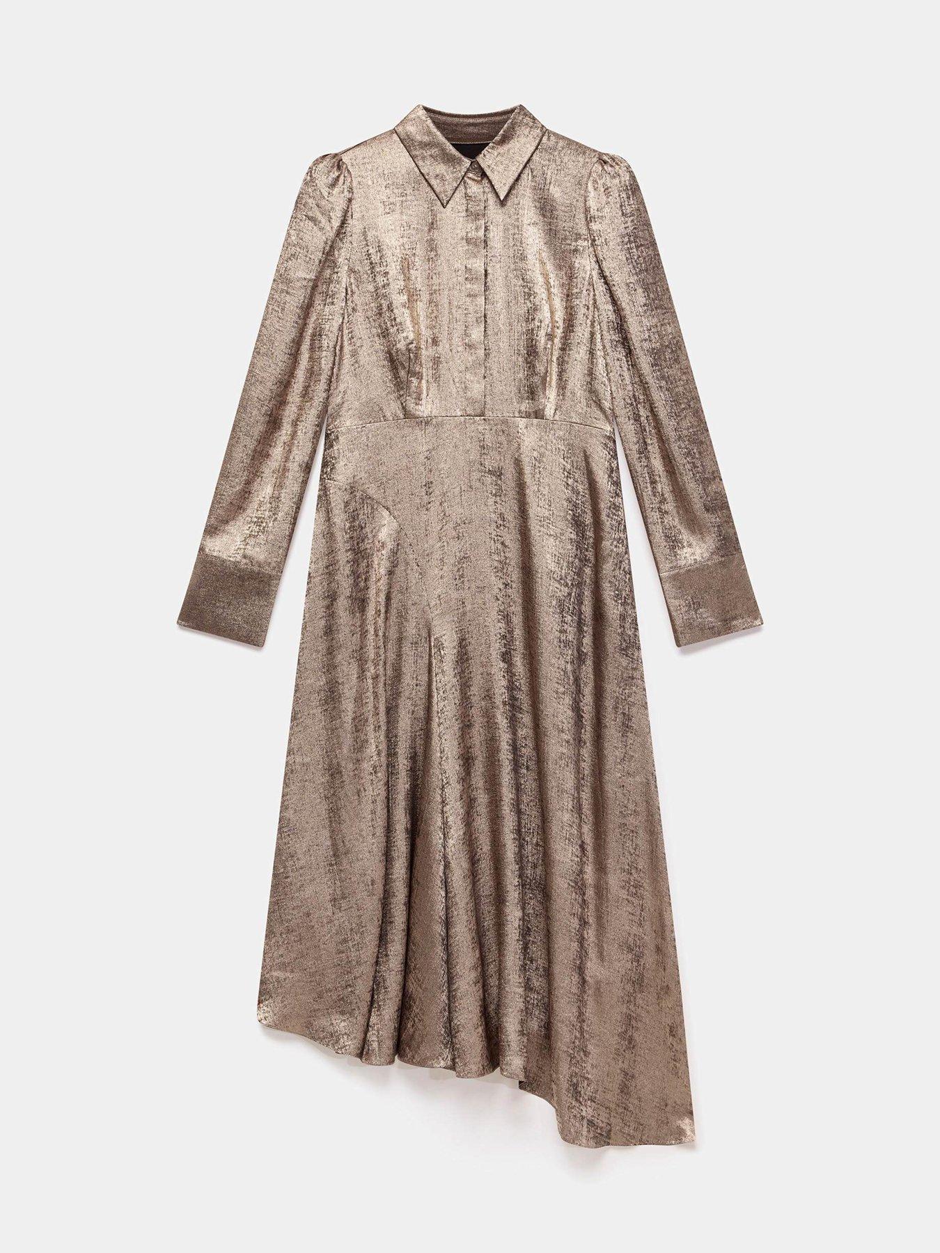 Image 5 of 6 of Mint Velvet Metallic Shirt Dress - Gold