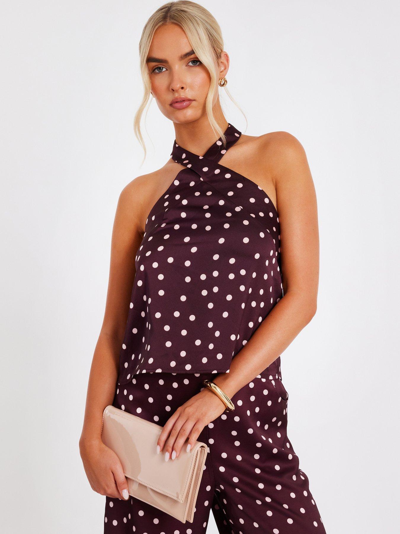 Quiz Dark Red Polka Dot Halter Top
