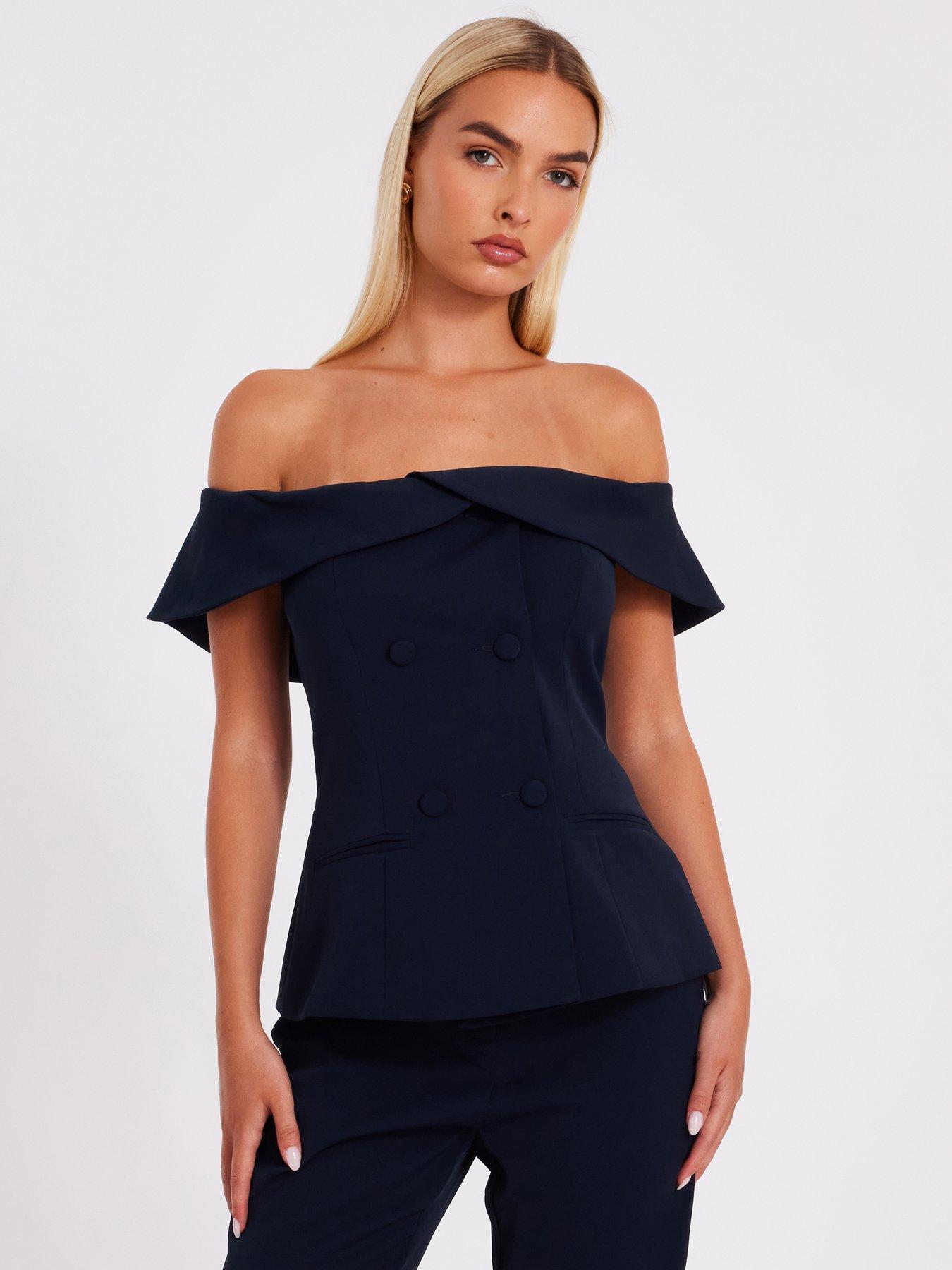 Quiz Navy Bardot Waistcoat