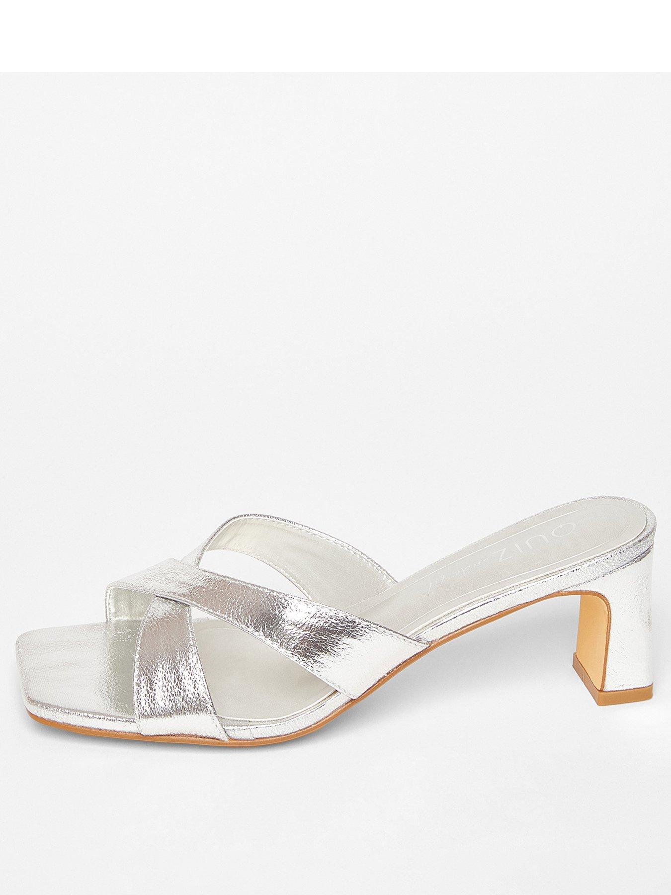 Quiz Wide Fit Silver Mule Heels
