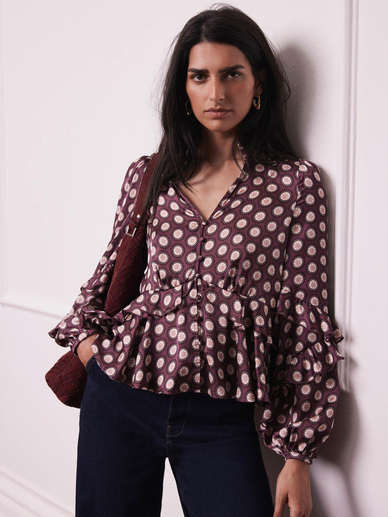 Mint Velvet Star Print Peplum Top - Red