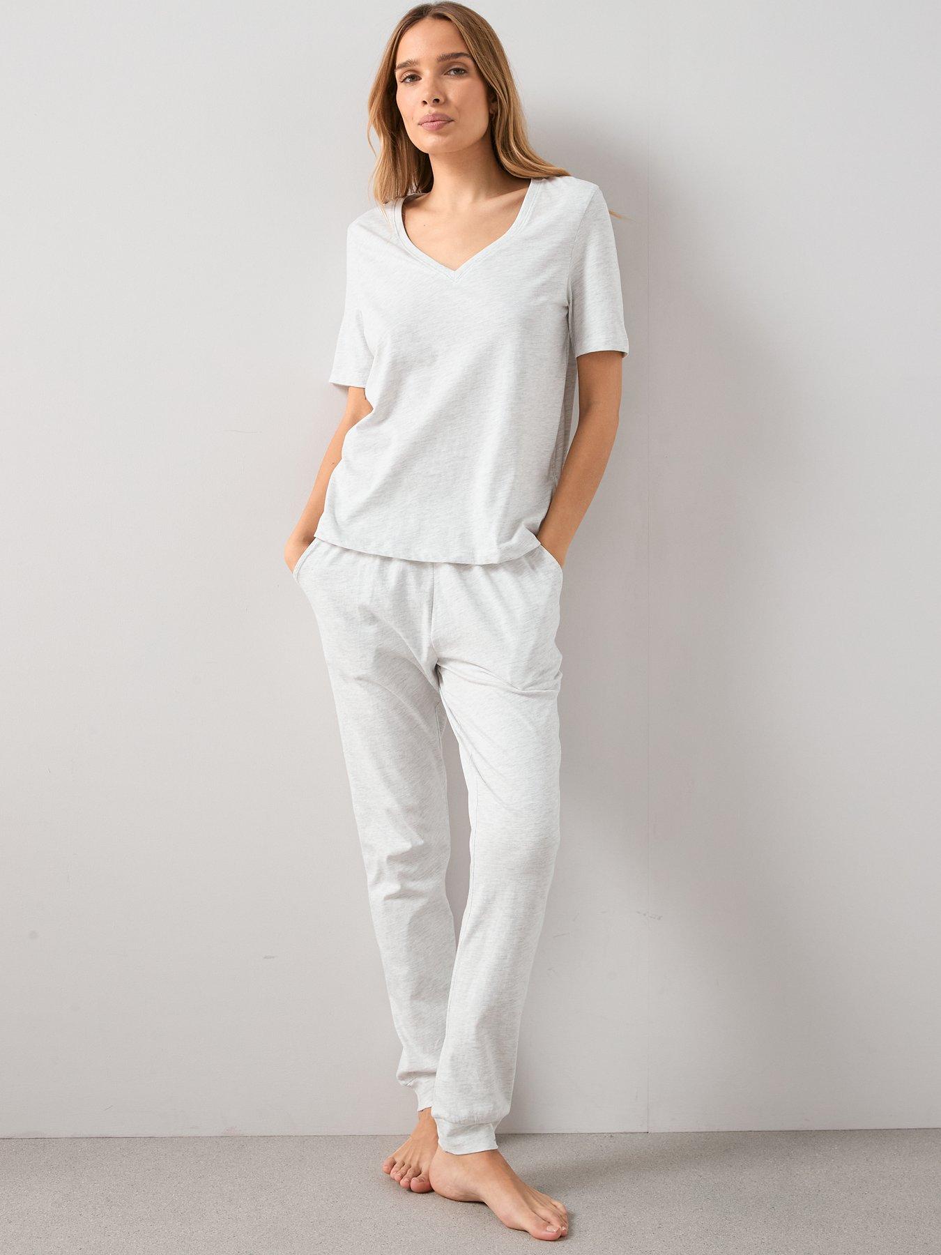Image 1 of 6 of The Very Collection Womens Cotton V Neck Jogger Pyjama Set - Grey