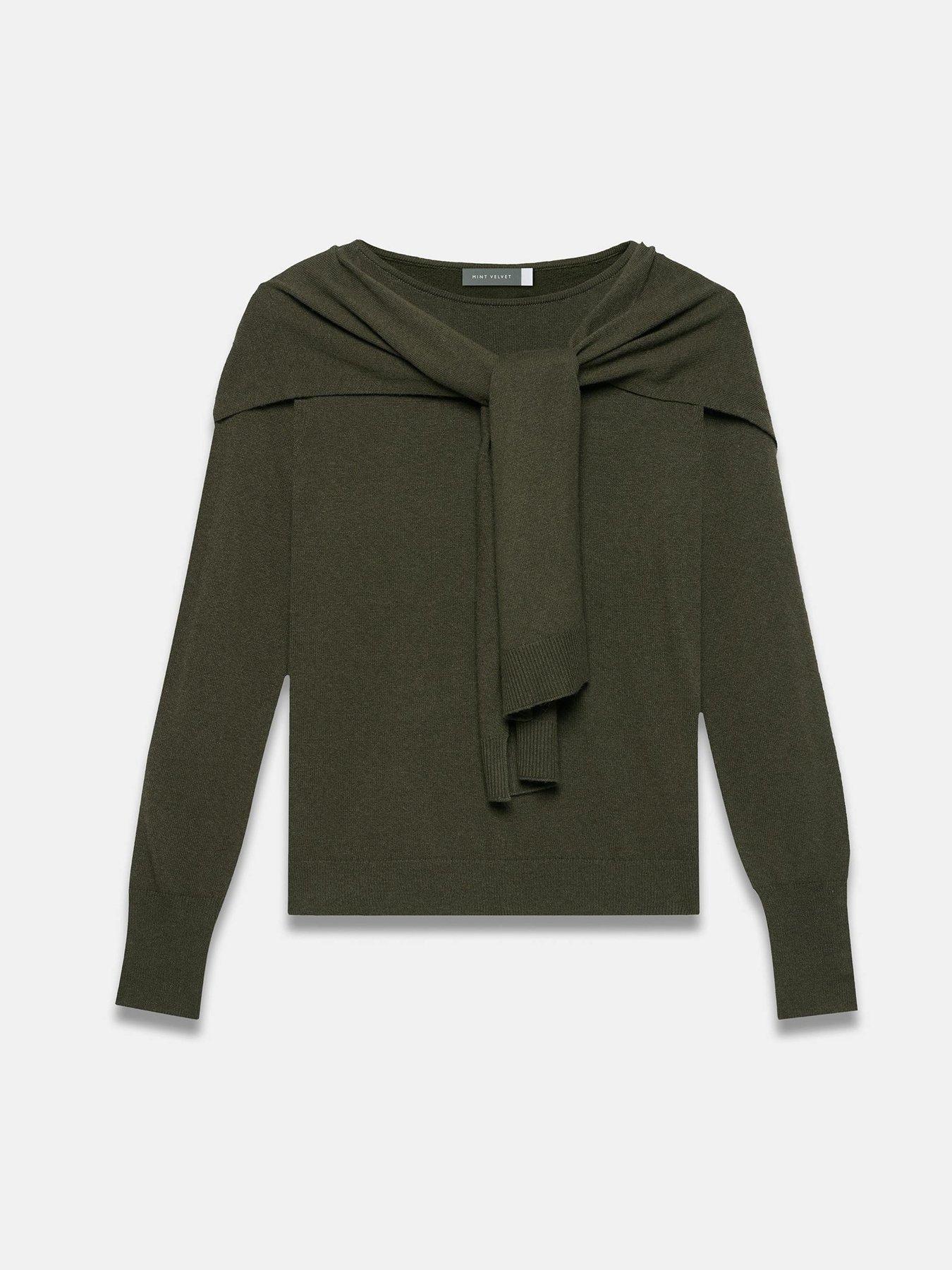 Image 5 of 6 of Mint Velvet Khaki Scarf Detail Jumper - Green