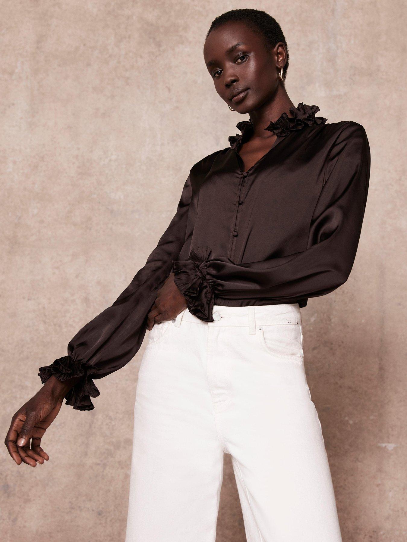 Mint Velvet Pleat Satin Blouse - Brown