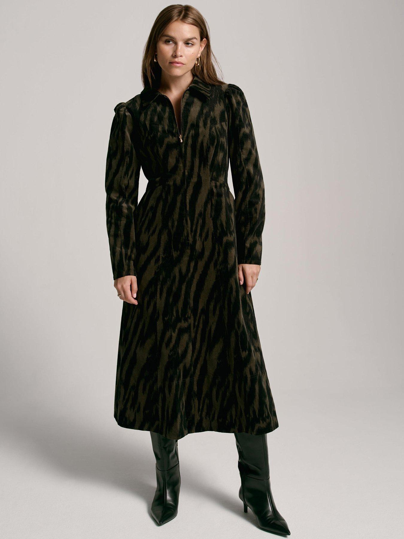 Mint Velvet Zebra Print Cord Midi Dress - Green