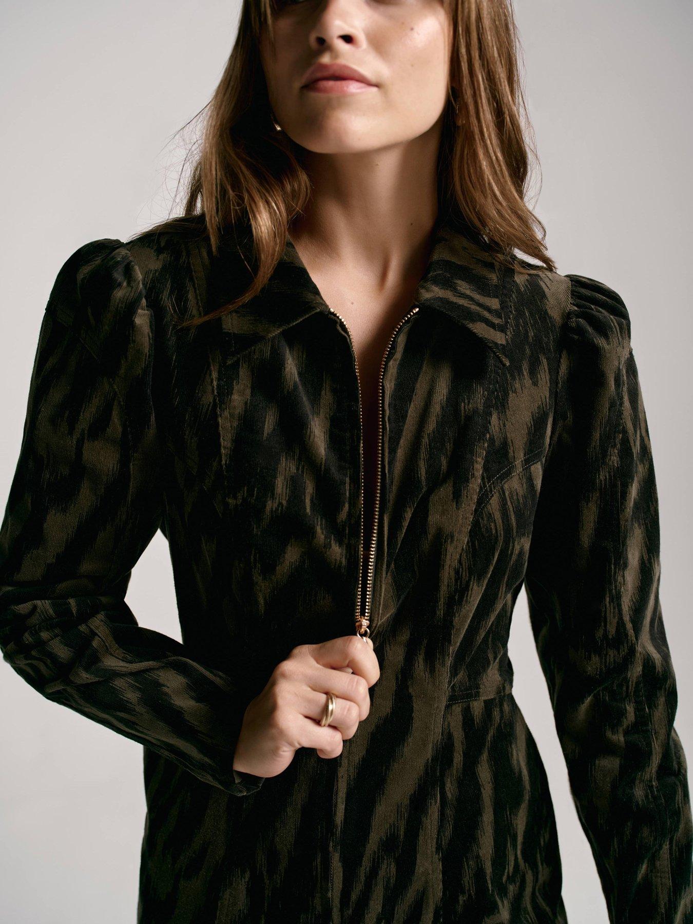 Image 4 of 6 of Mint Velvet Zebra Print Cord Midi Dress - Green