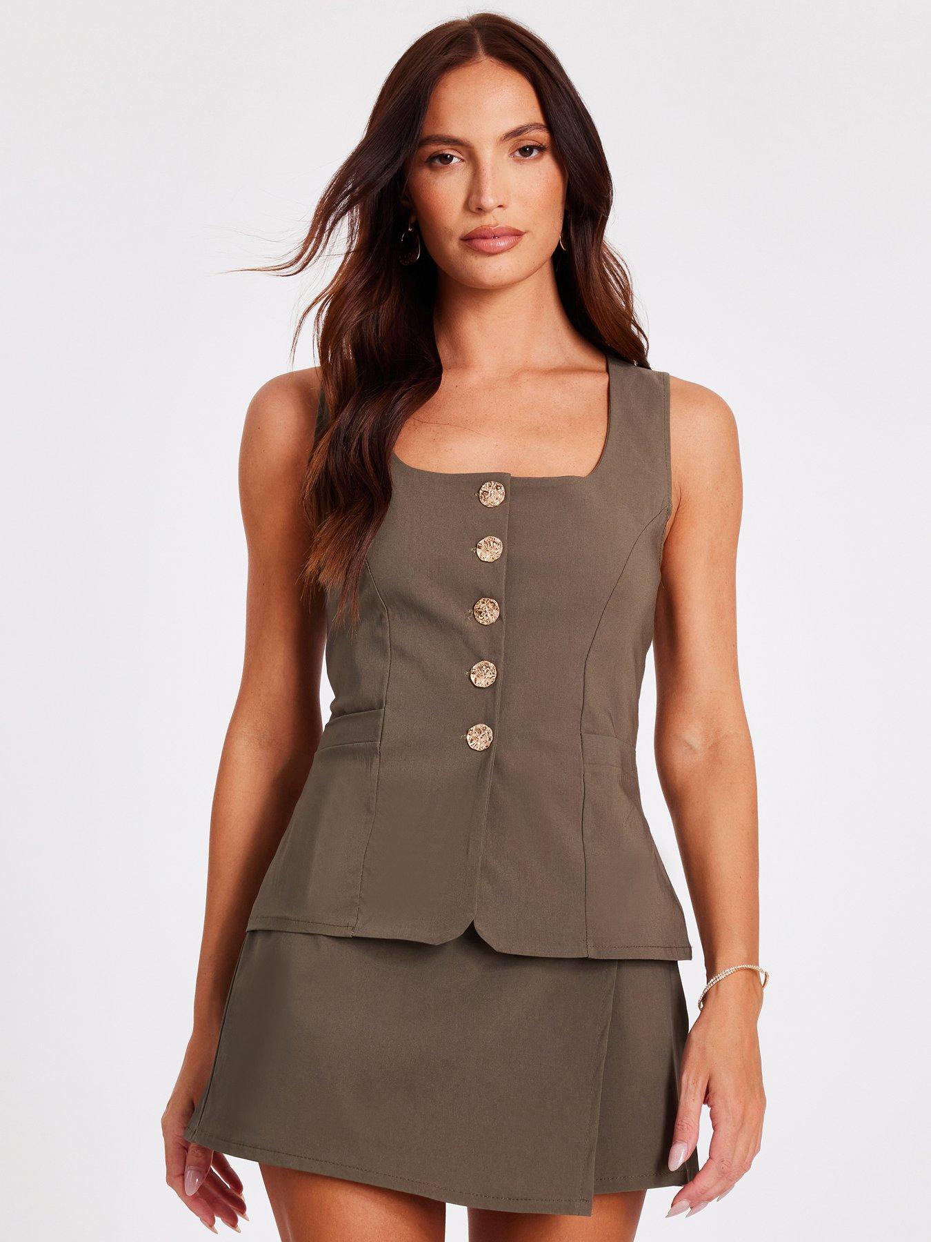 quiz-khaki-asymmetric-wrap-skort