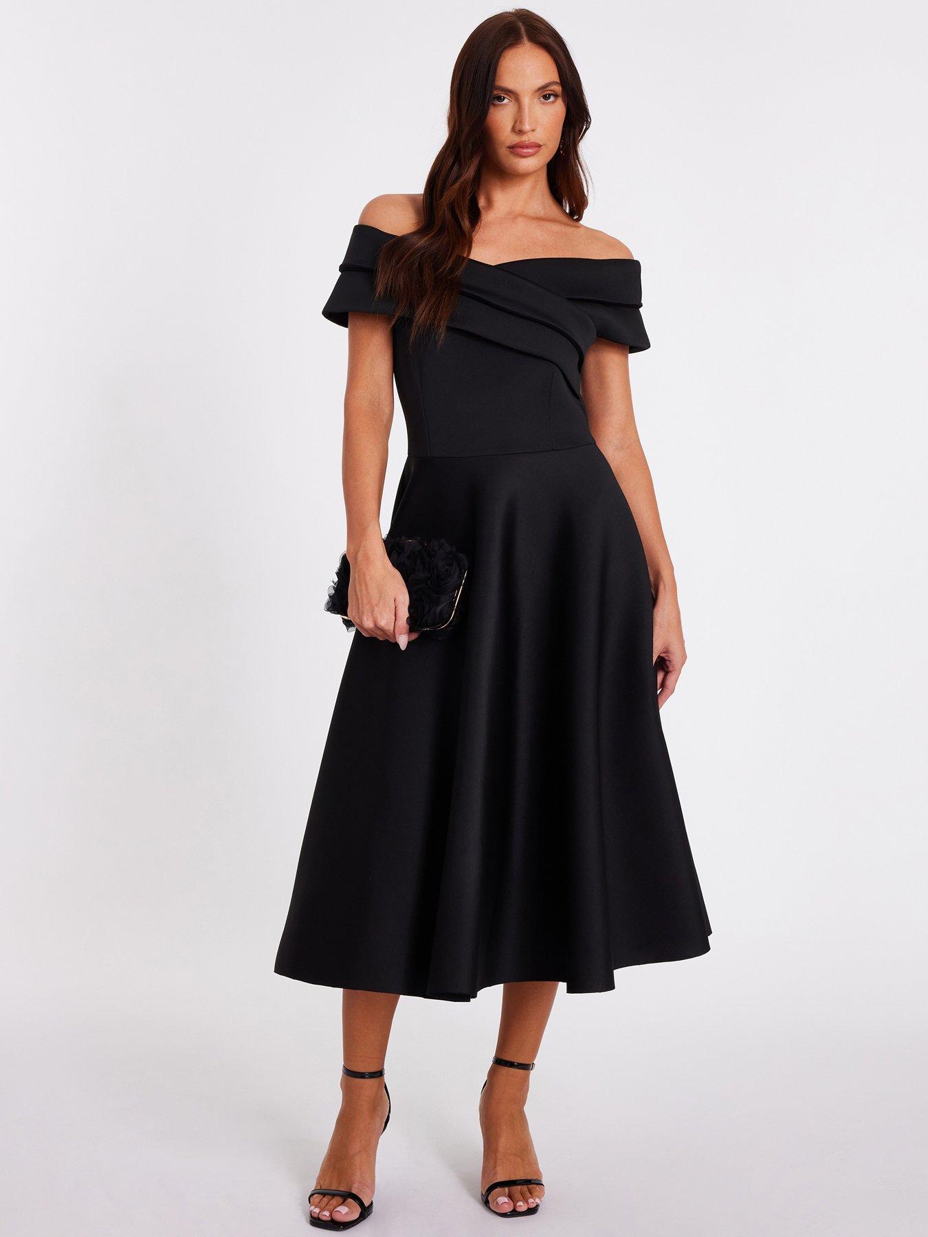 Quiz Black Pleated Bardot Midaxi Dress