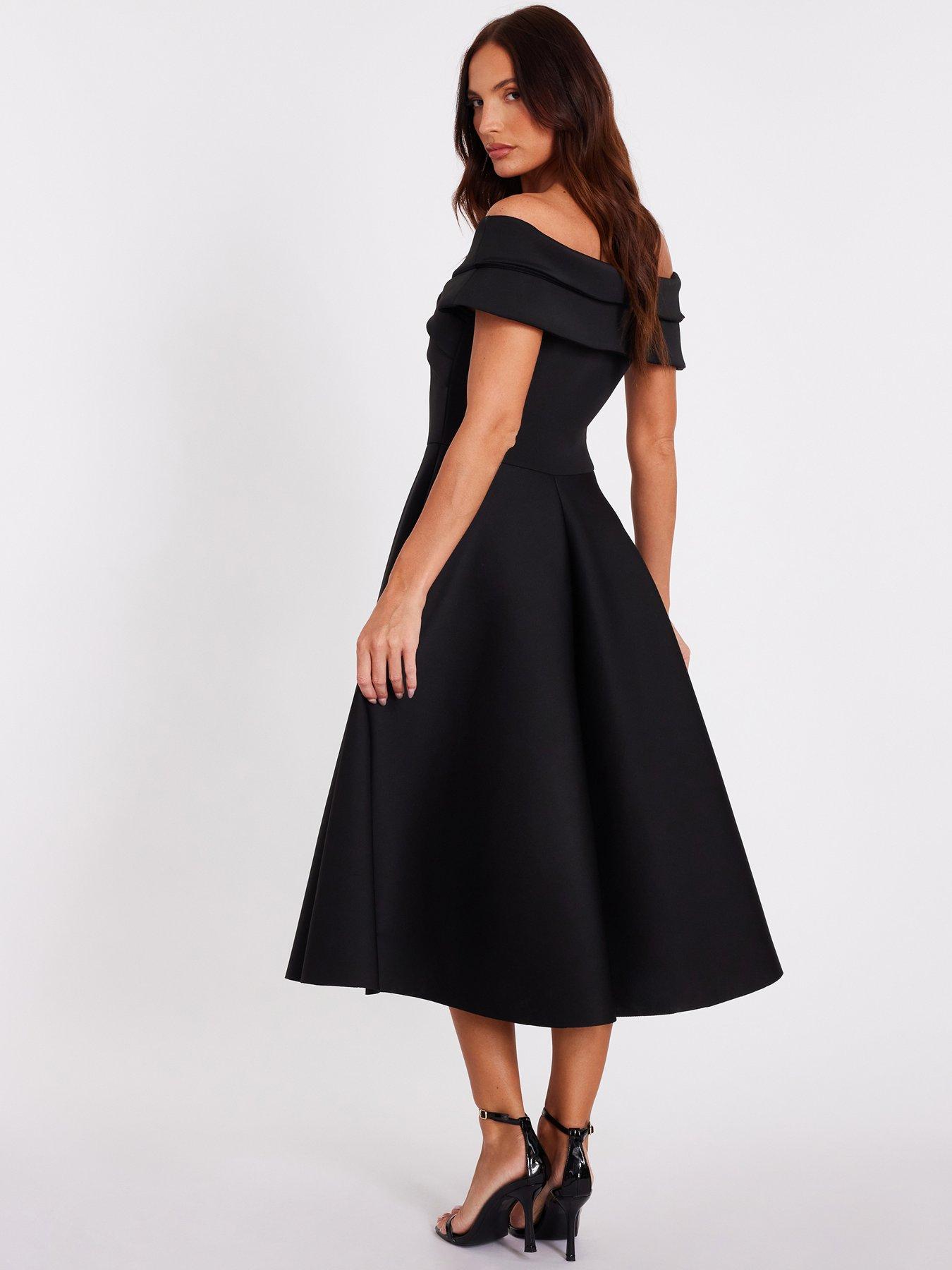 Image 2 of 6 of Quiz Black Pleated Bardot Midaxi Dress