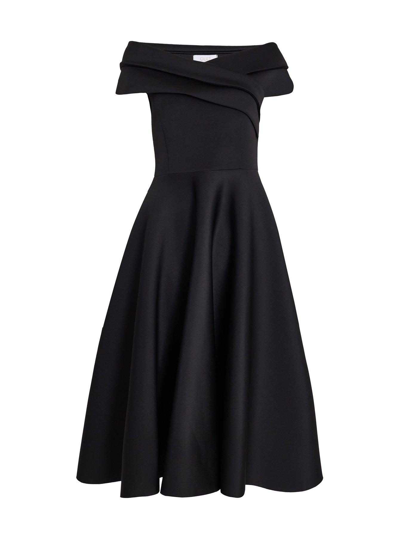 Image 4 of 6 of Quiz Black Pleated Bardot Midaxi Dress