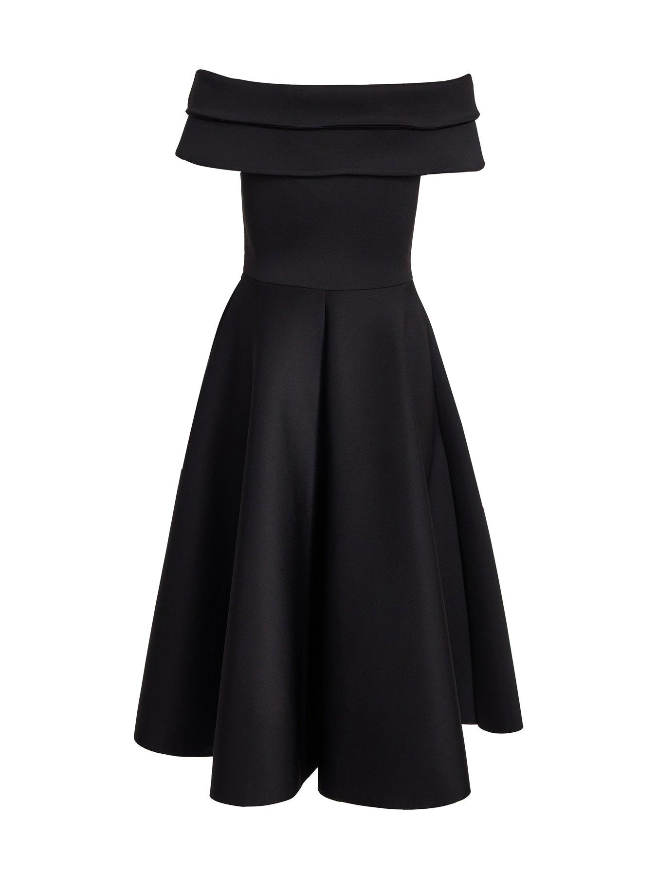 Image 5 of 6 of Quiz Black Pleated Bardot Midaxi Dress