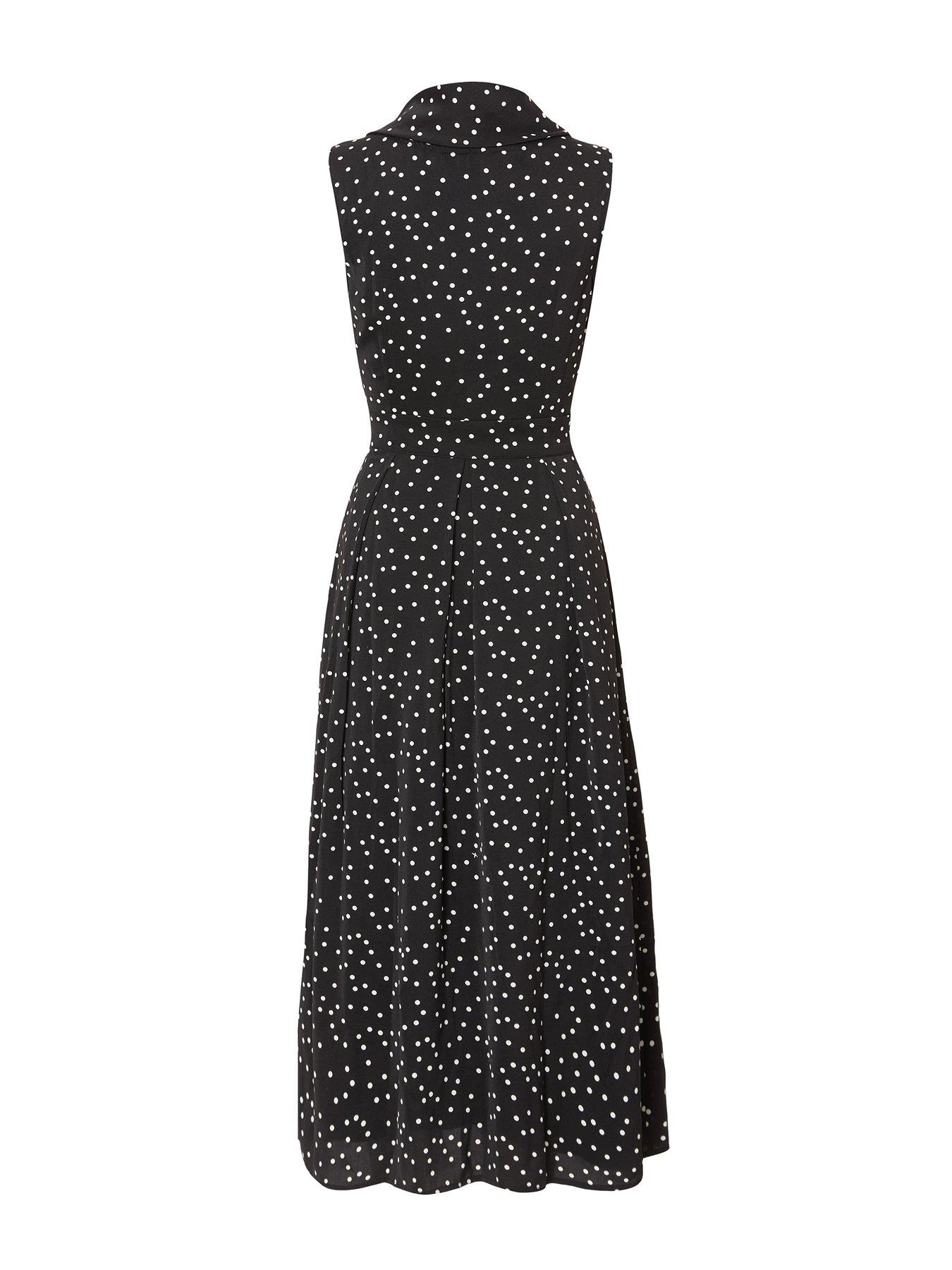 Image 5 of 6 of Quiz Black Tie Neck Polka Dot Midaxi Dress