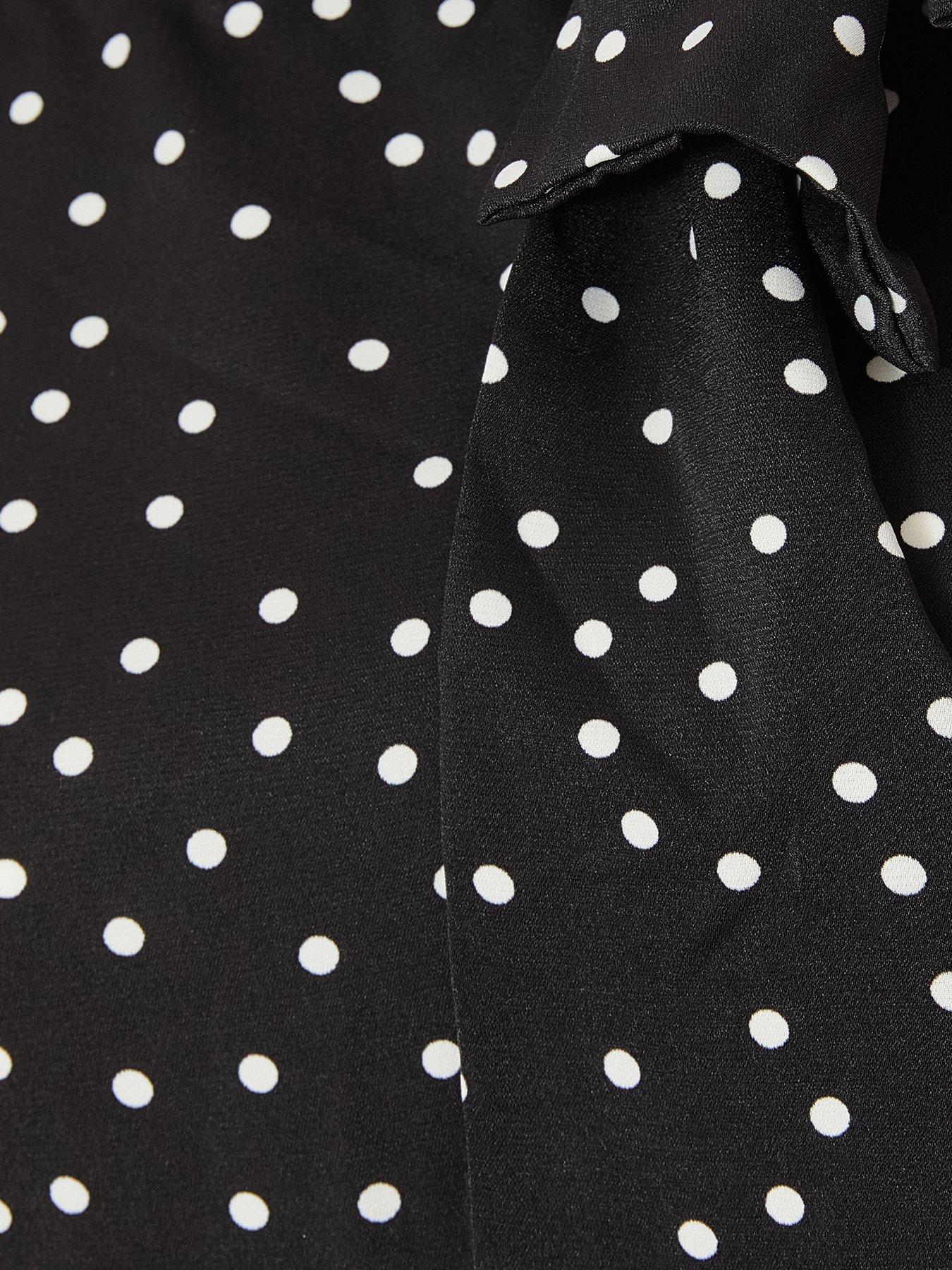 Image 6 of 6 of Quiz Black Tie Neck Polka Dot Midaxi Dress